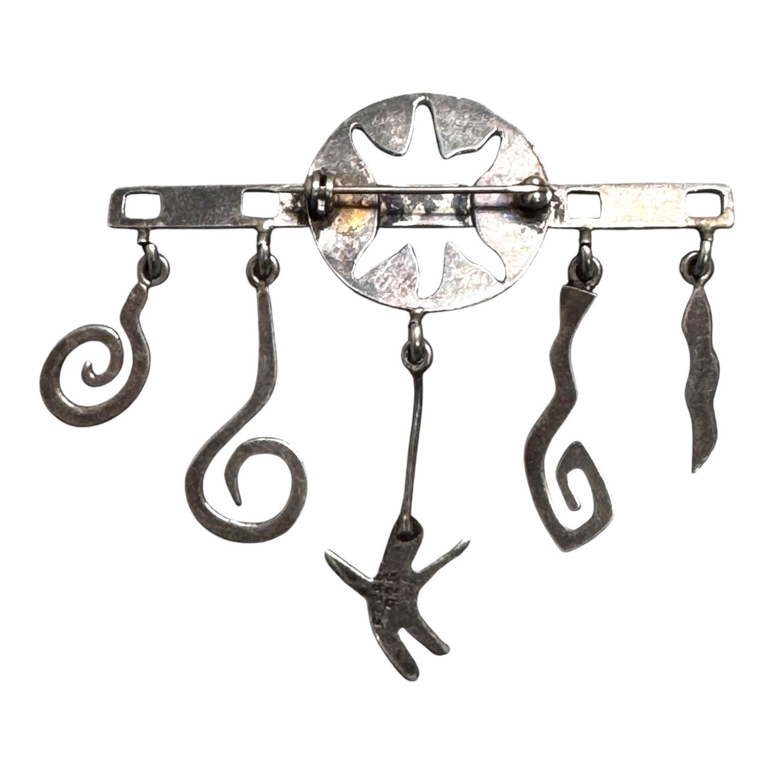 Vintage Sterling Silver Forbes Celestial Charms Artisan Brooch Abstract Dangles