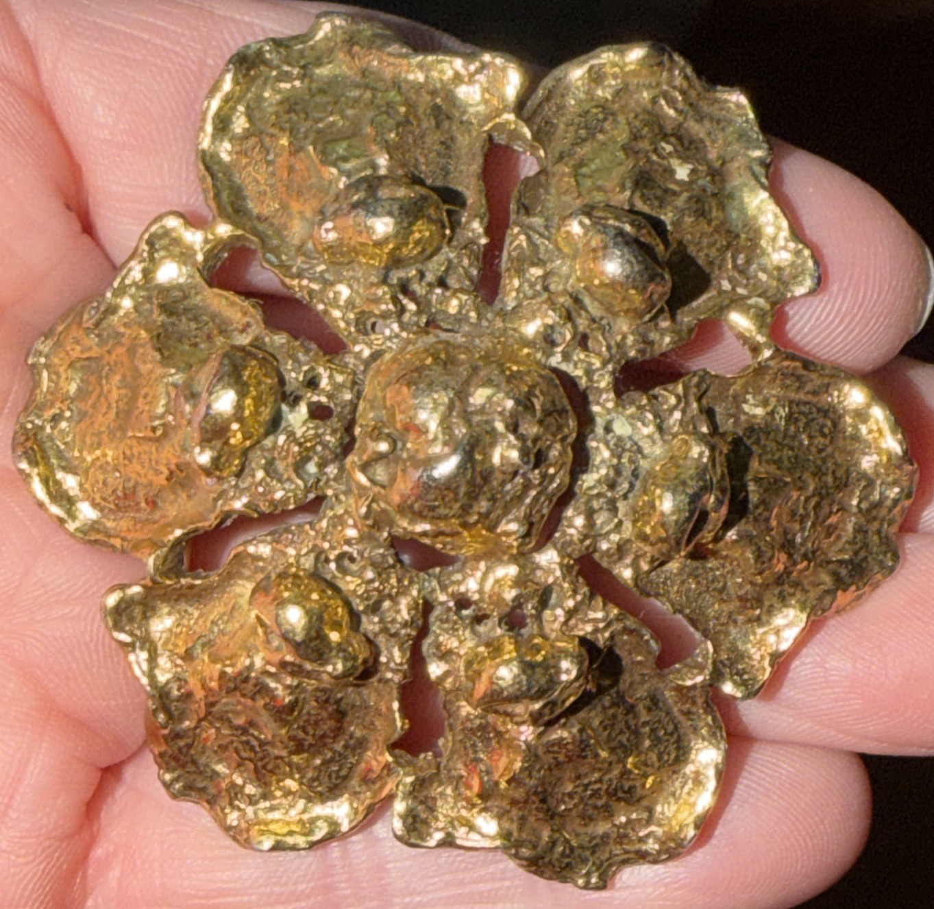 Gorgeous Robert Zentall Brutalist Floral Brooch Vtg Signed Goldtone