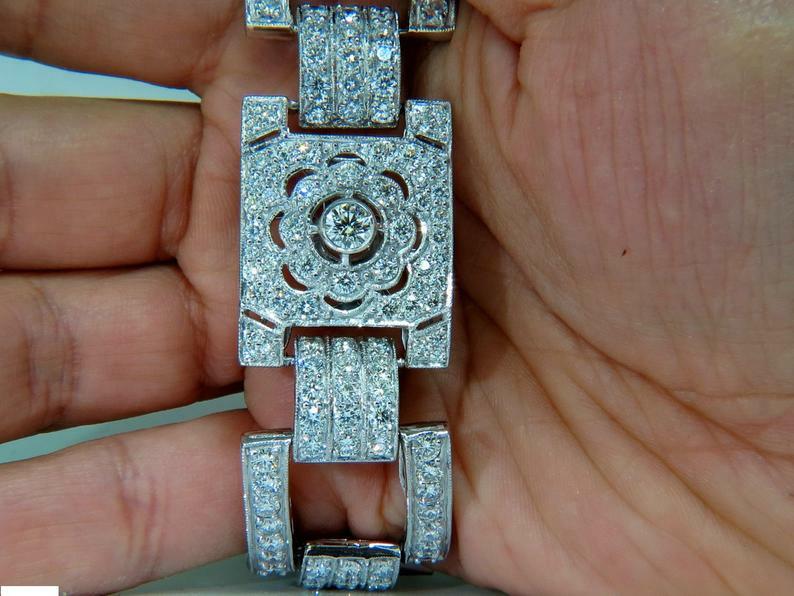 Magnificent 22.5CT Round White CZ Wide Cuff Link Art Deco Bracelet In 925 Silver