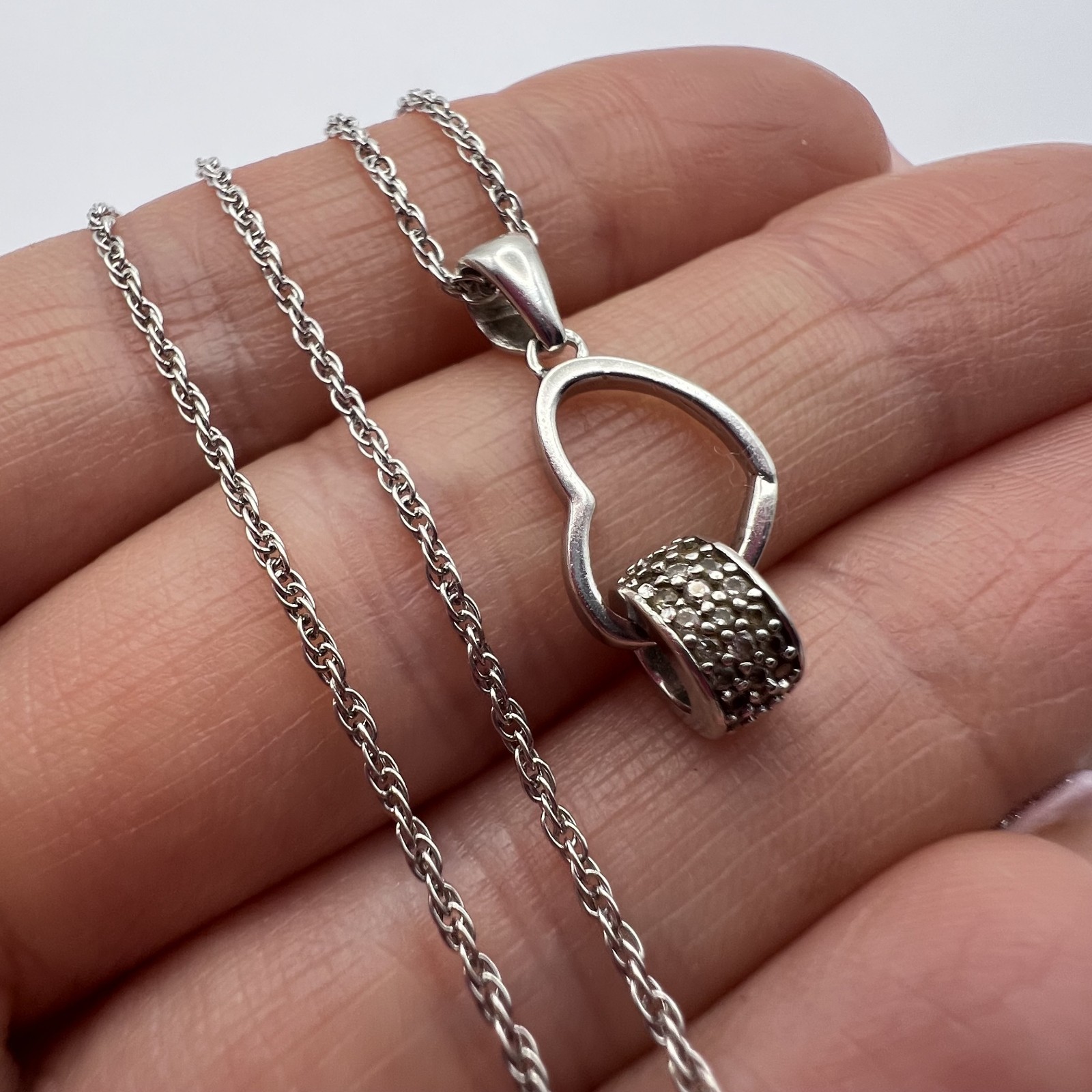 Vintage Sterling Silver 925 Heart Pendant Necklace Chain 45cm 3g Stamped Jewelry