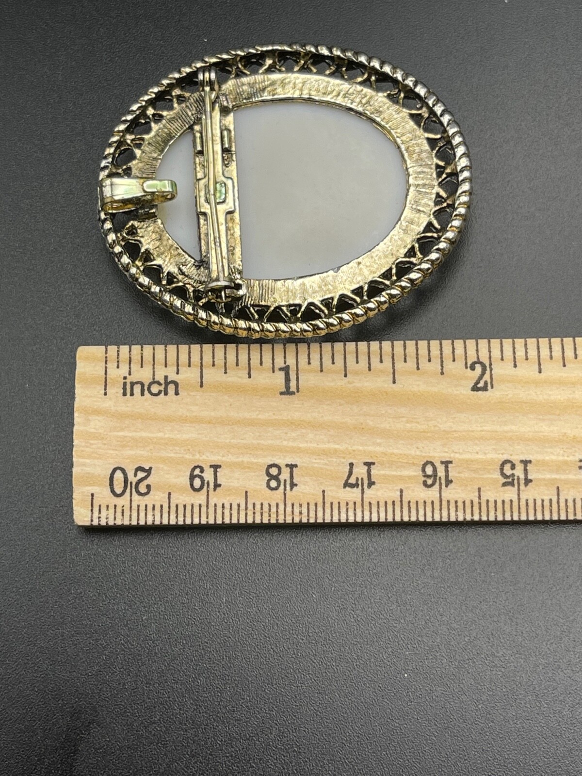 Vintage Victorian Scene Pin Pendant Gold Tone Metal From A Kit 1960s