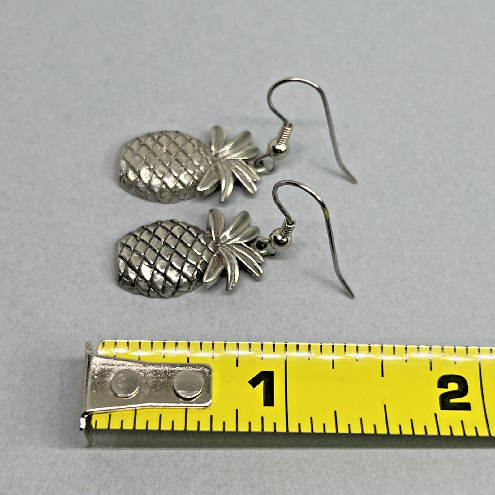 Vintage Signed Jim Clift Handcrafted Pewter Pineapple Pierced Earrings
