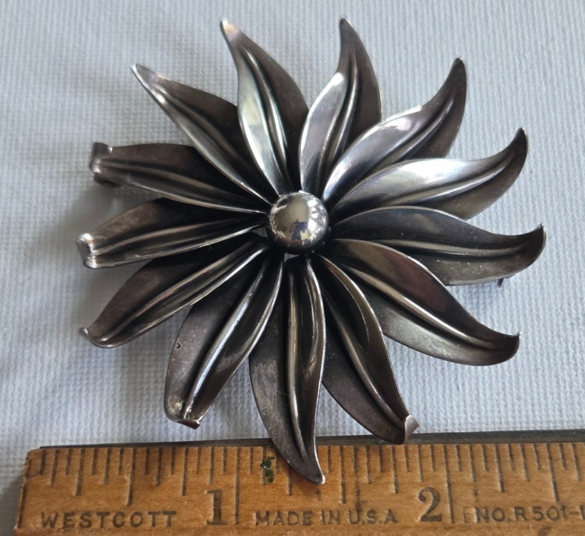 Sterling Silver Flower Brooch, signed N.E. From. Denmark
