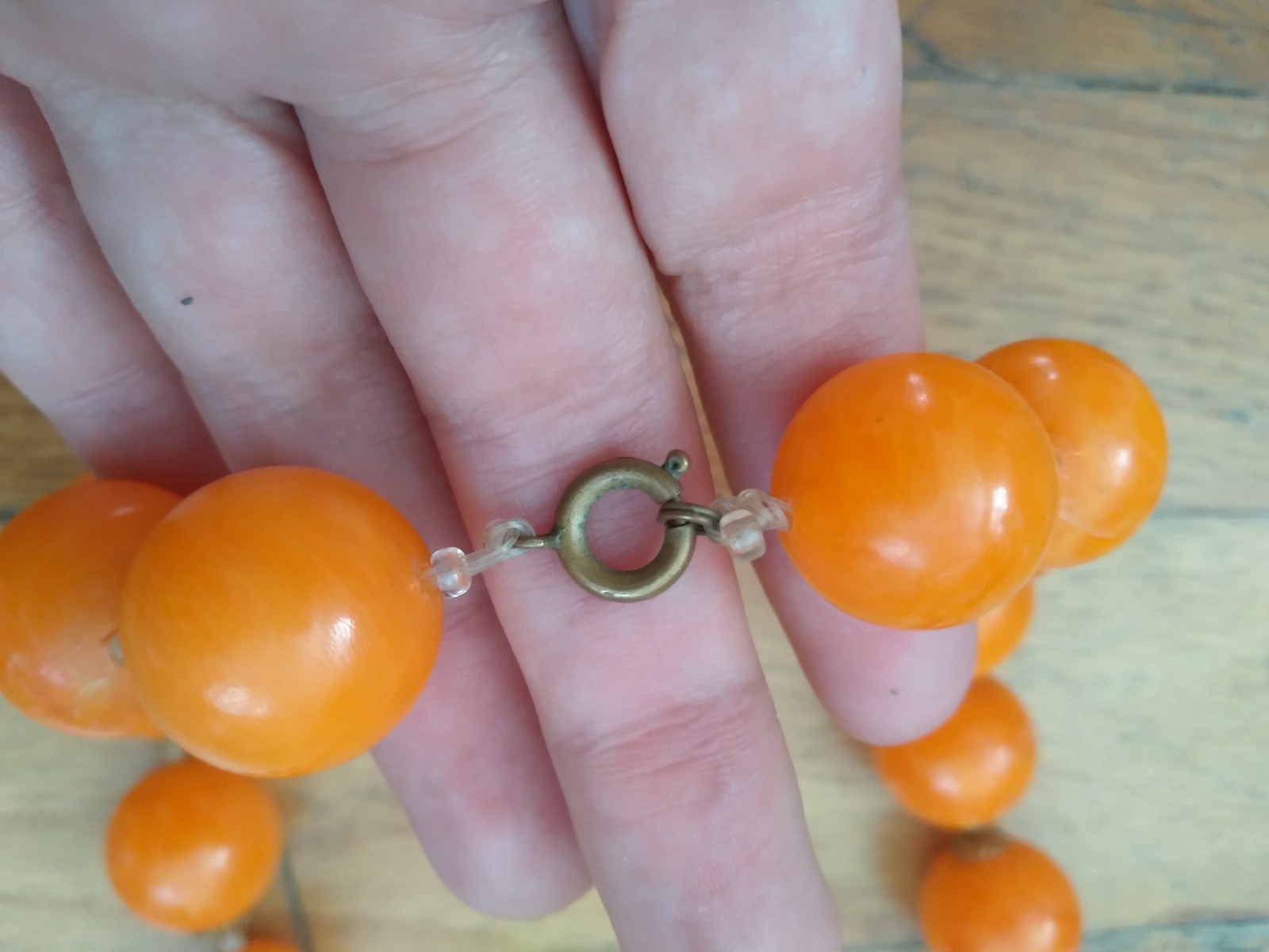 Vintage Orange Lucite Chucky Round Statement Necklace 22 Inches