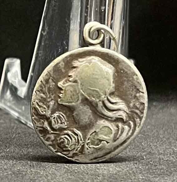 France circa 1920 antique Art Nouveau Beautiful Lady design charm medal pendant