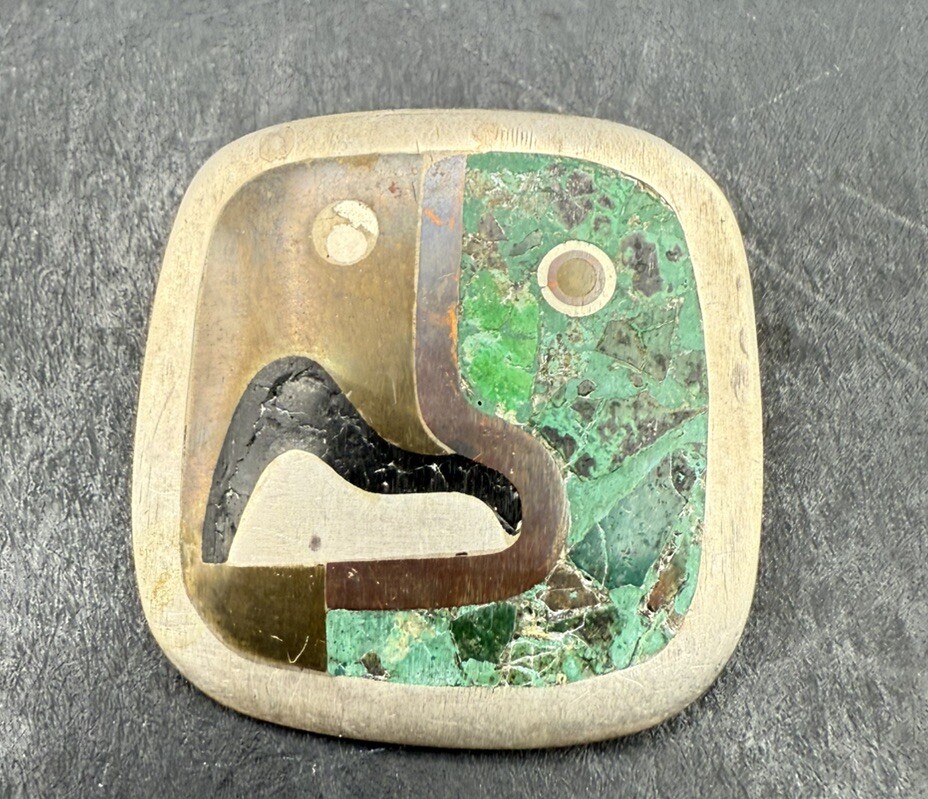 Vintage Rufino Tamayo for Los Castillo Mixed Metal Modernist Brooch SS635