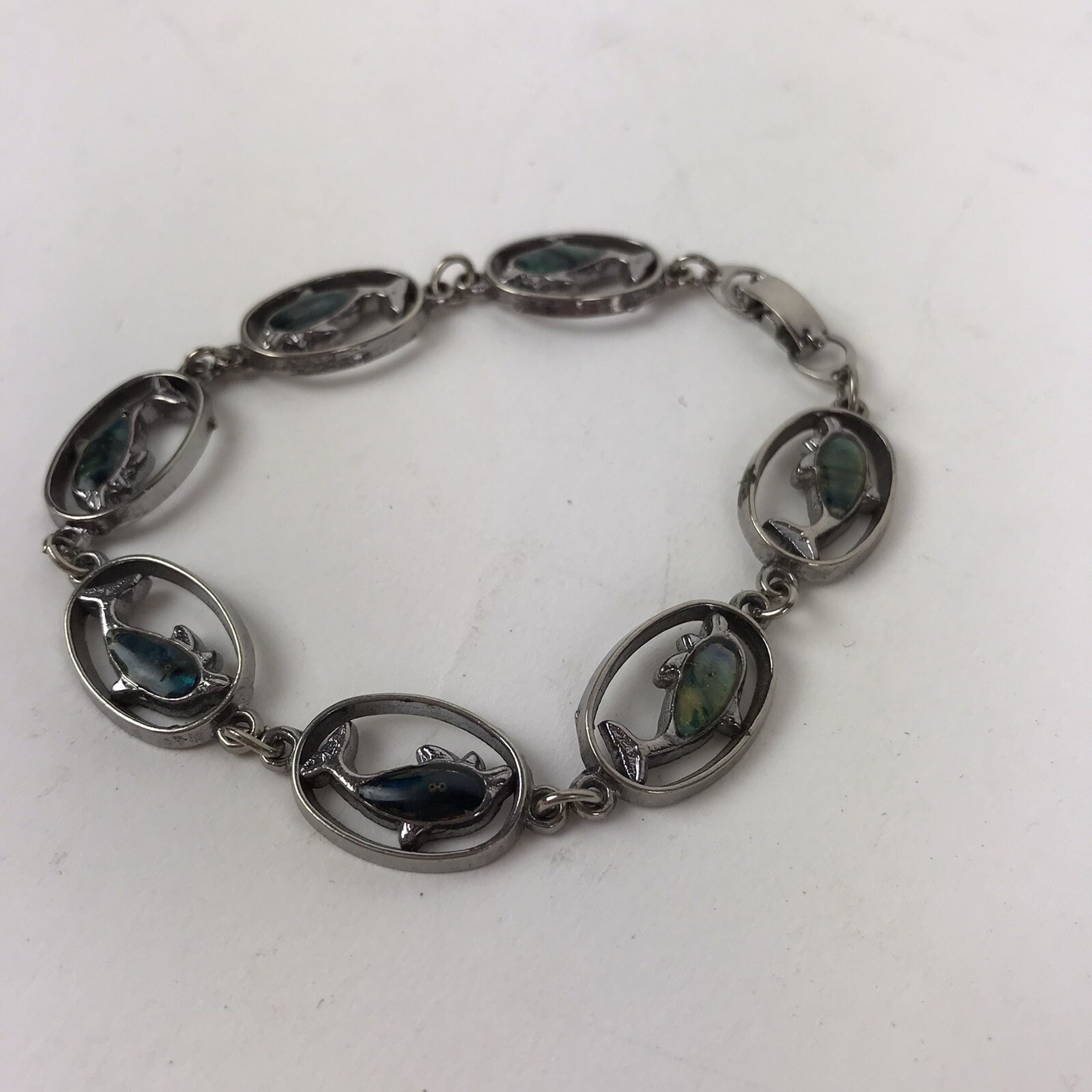 Vintage Dolphin link Bracelet Paua Shell Beach Boho mermaidcore