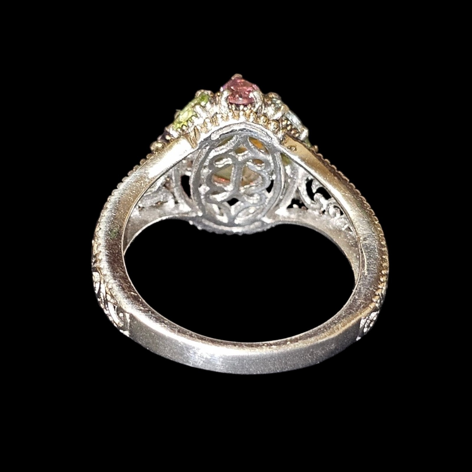 Vtg Designer STS Fire Opal Multi Gem Stone 925 Sterling Silver Ring Sz 8.5 4g