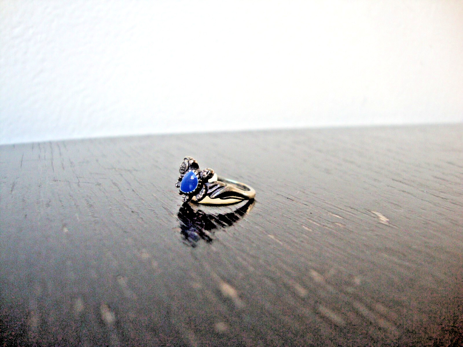 VINTAGE INLAID LAPIS TEARDROP MOTHER & BABY TURTLES SILVER STAMP 925 RING SZ 4