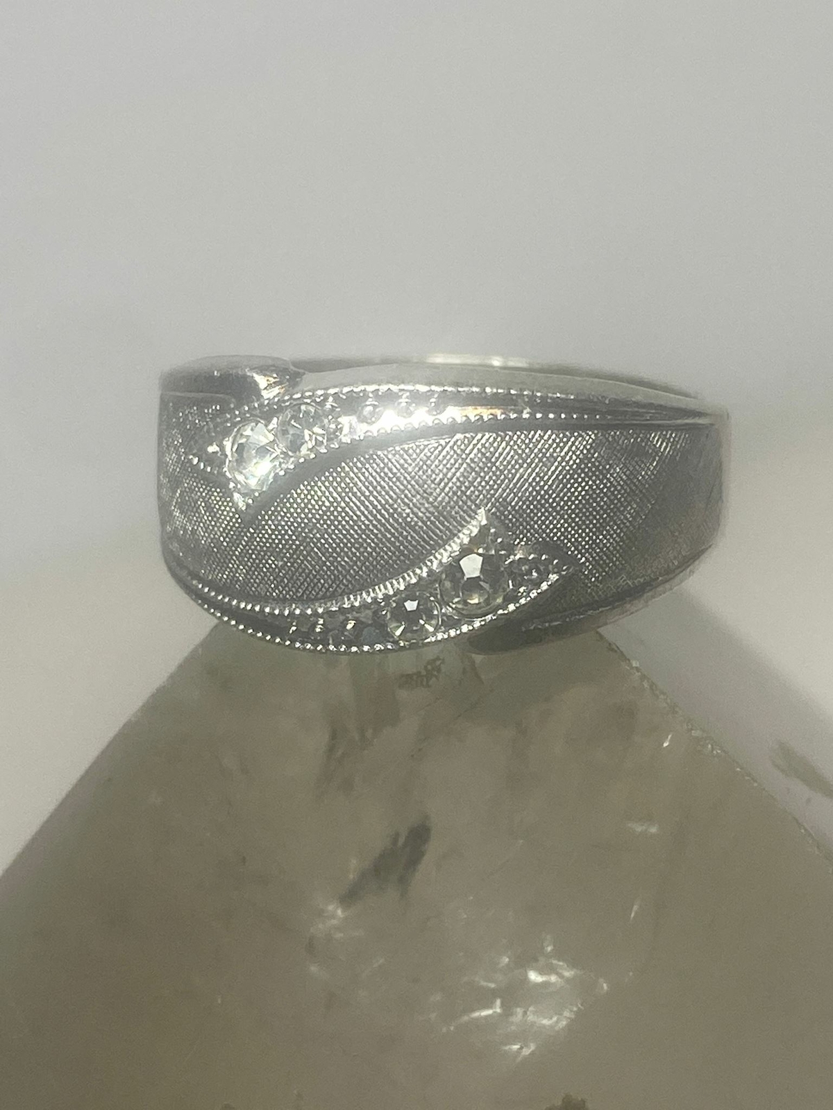 Brushed ring size 7.75 Art Deco influences band sterling silver women girls