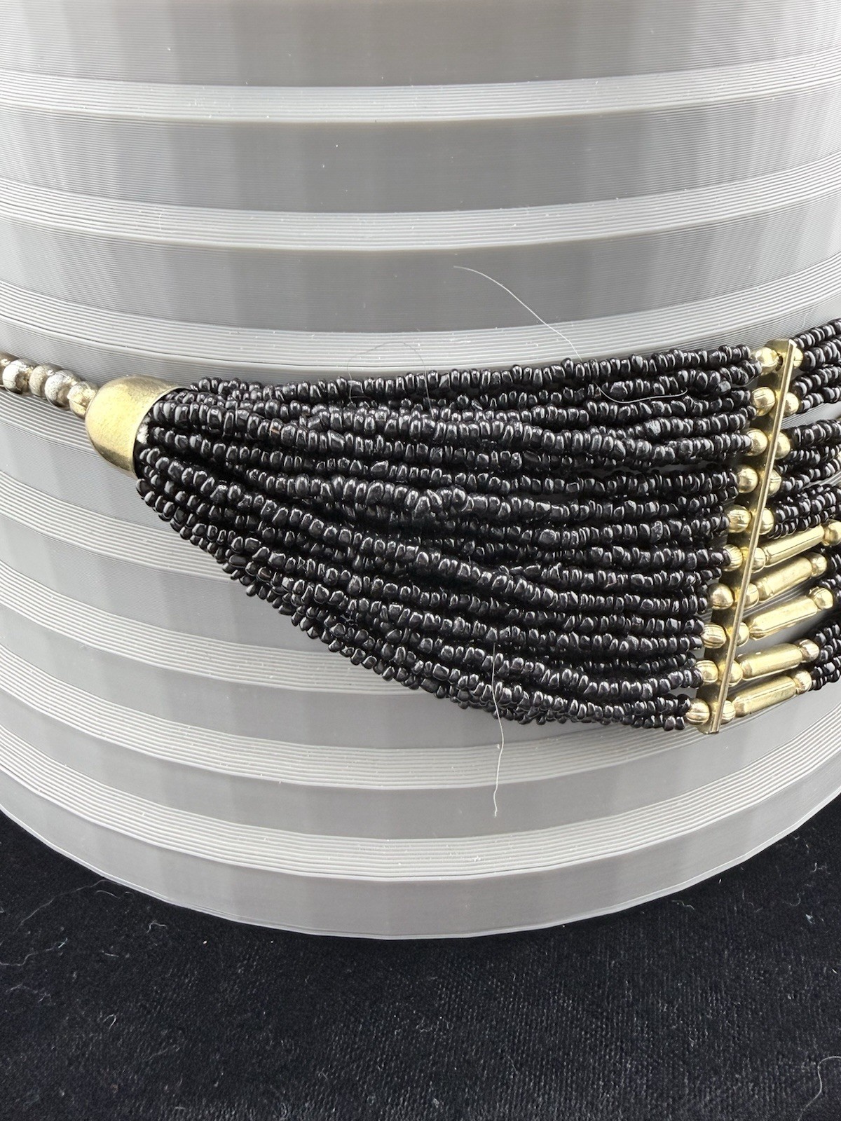 Vintage Black & Gold Multi-Strand Seed Beaded Statement Necklace – Stunning!