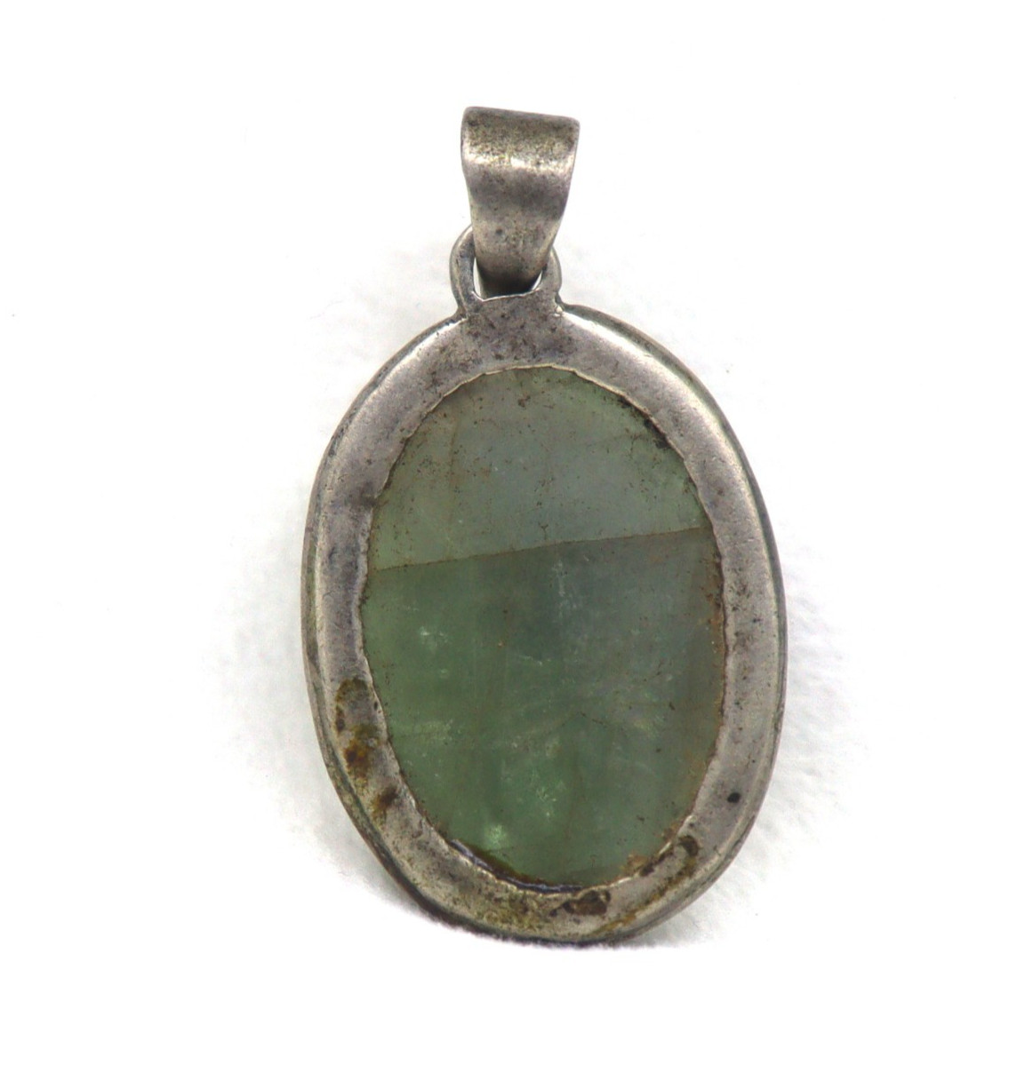 925 Sterling Silver Natural Green Beryl Oval Pendant Gemstone Jewelry 9.64 G