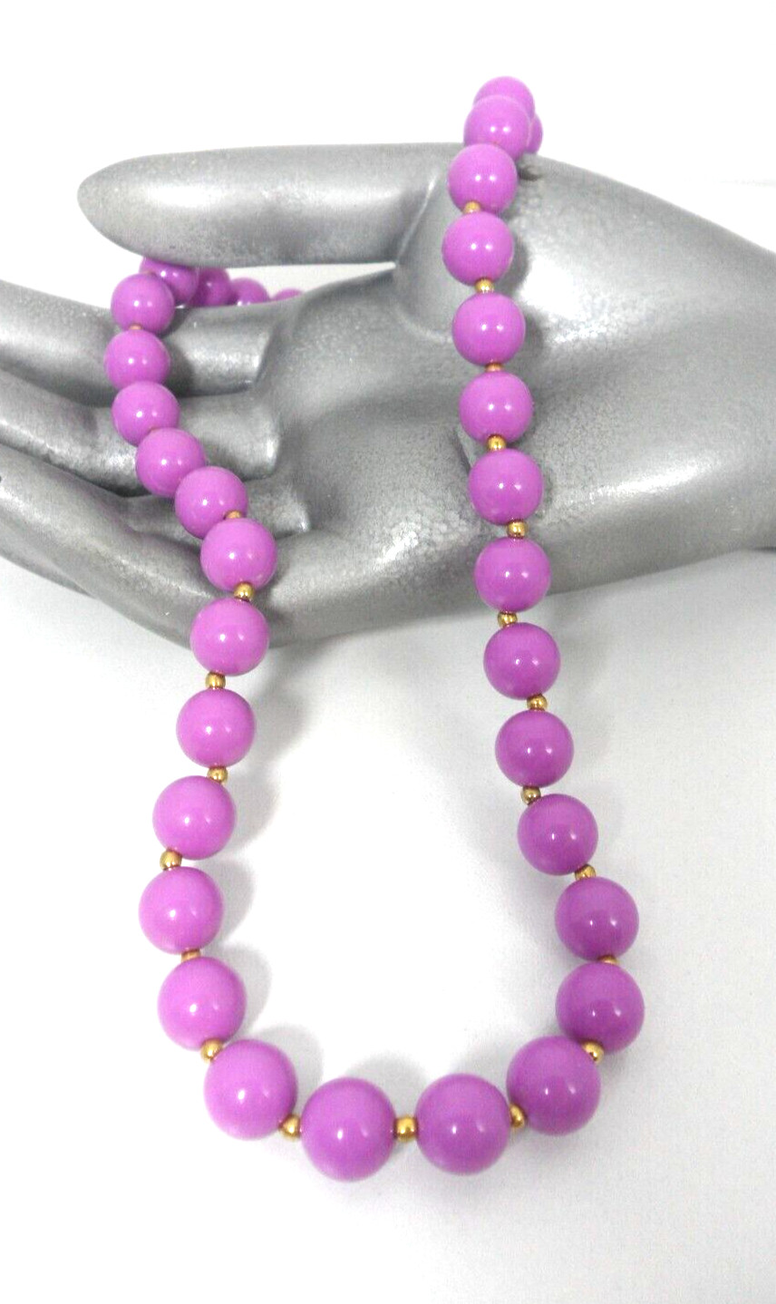 Vtg Beaded Necklace Orchid Purple Lucite Beads 80s Nostalgia Granny Cottage Core