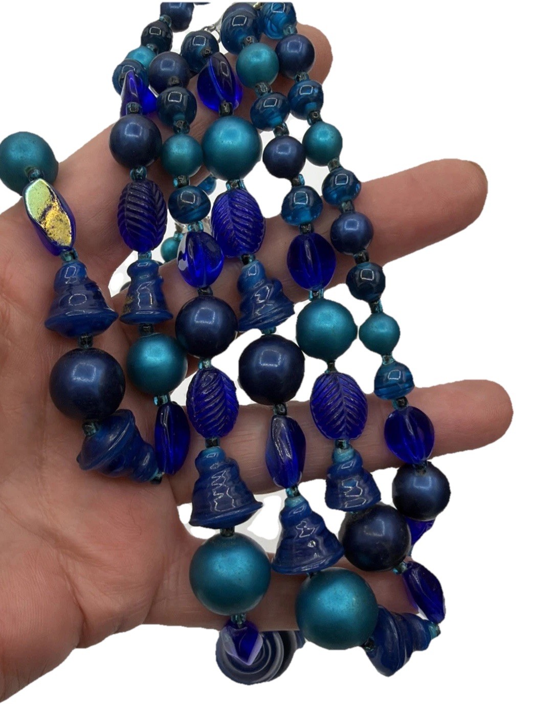 Japan Signed Vintage Multi‑Strand Blue Beaded Necklace – Art Glass Statement
