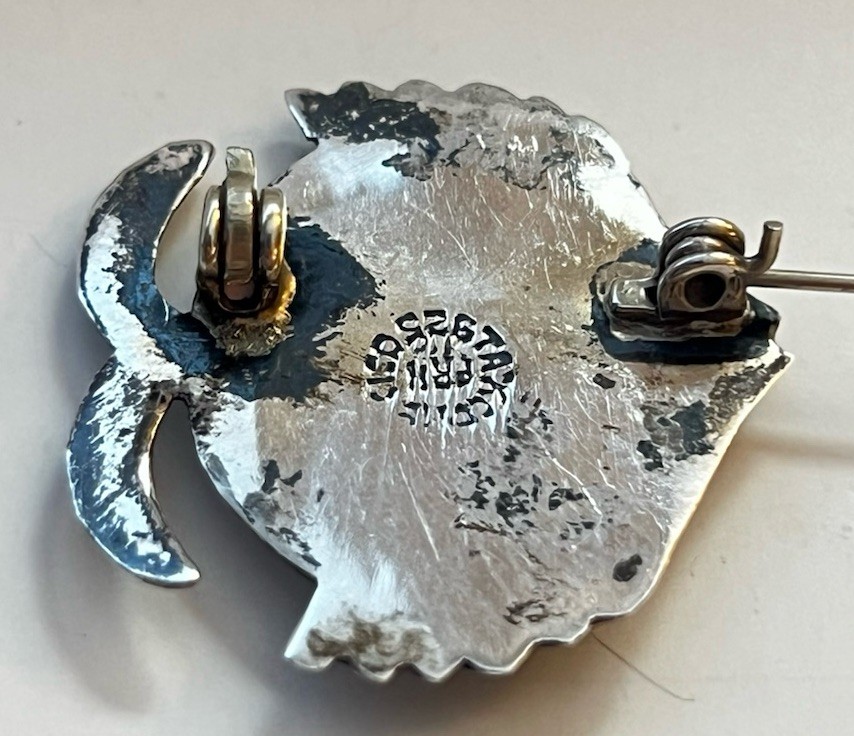 Vintage Taxco Mexico FRH 925 Sterling Silver Abalone Fish Pin Brooch Artisan Mex