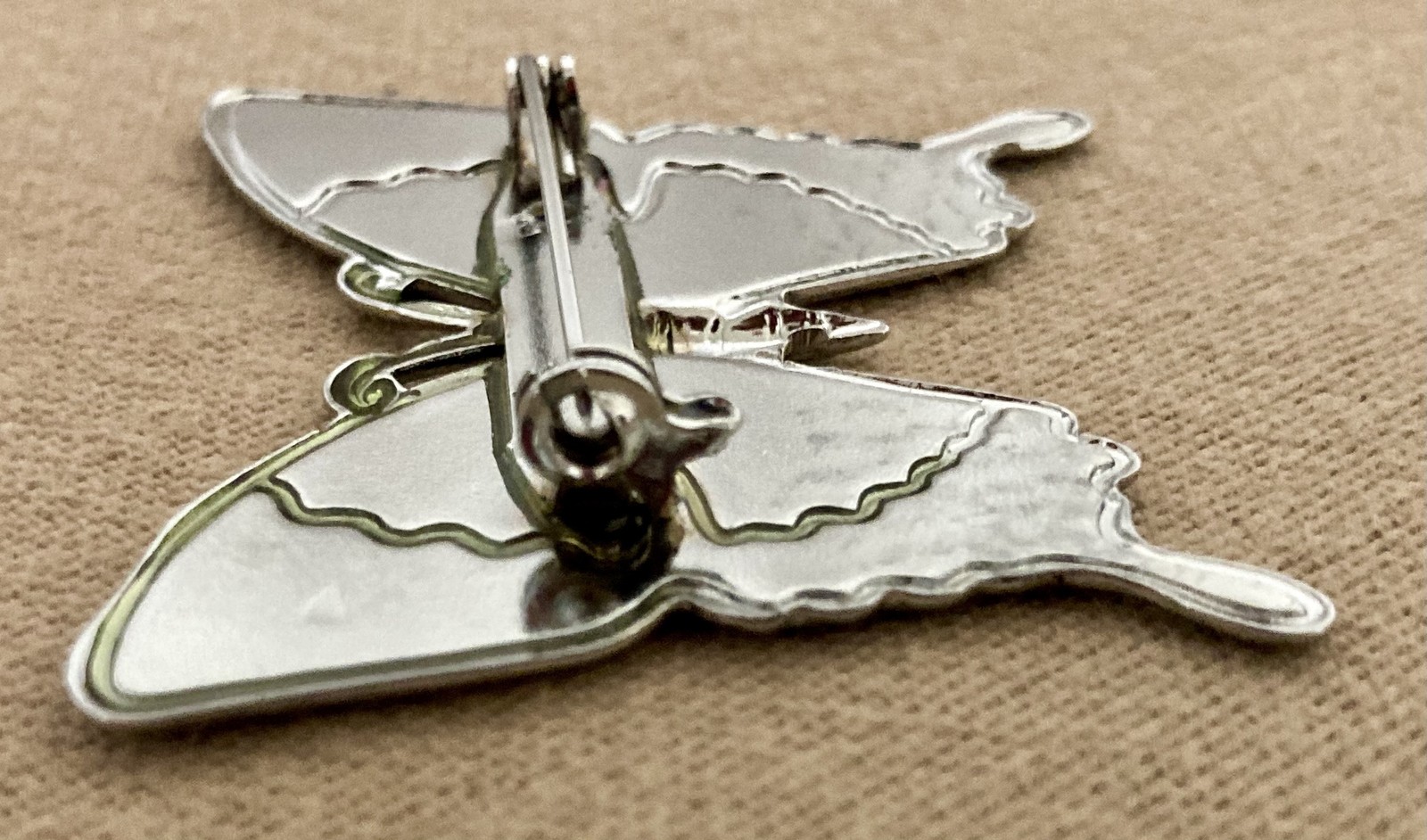Vtg Butterfly Brooch Abalone Paua Shell Silver-Tone Black Enamel Inlay