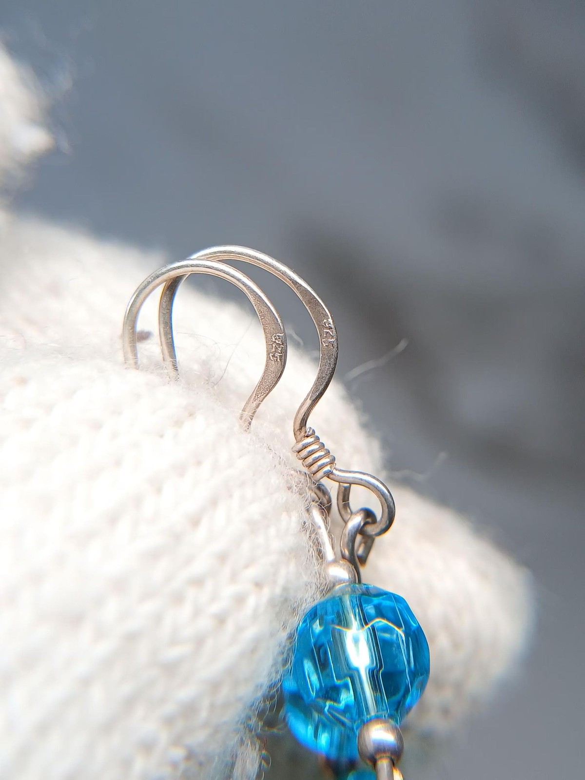 Sterling Silver Turquoise Chip Blue Crystal Dangle Earrings