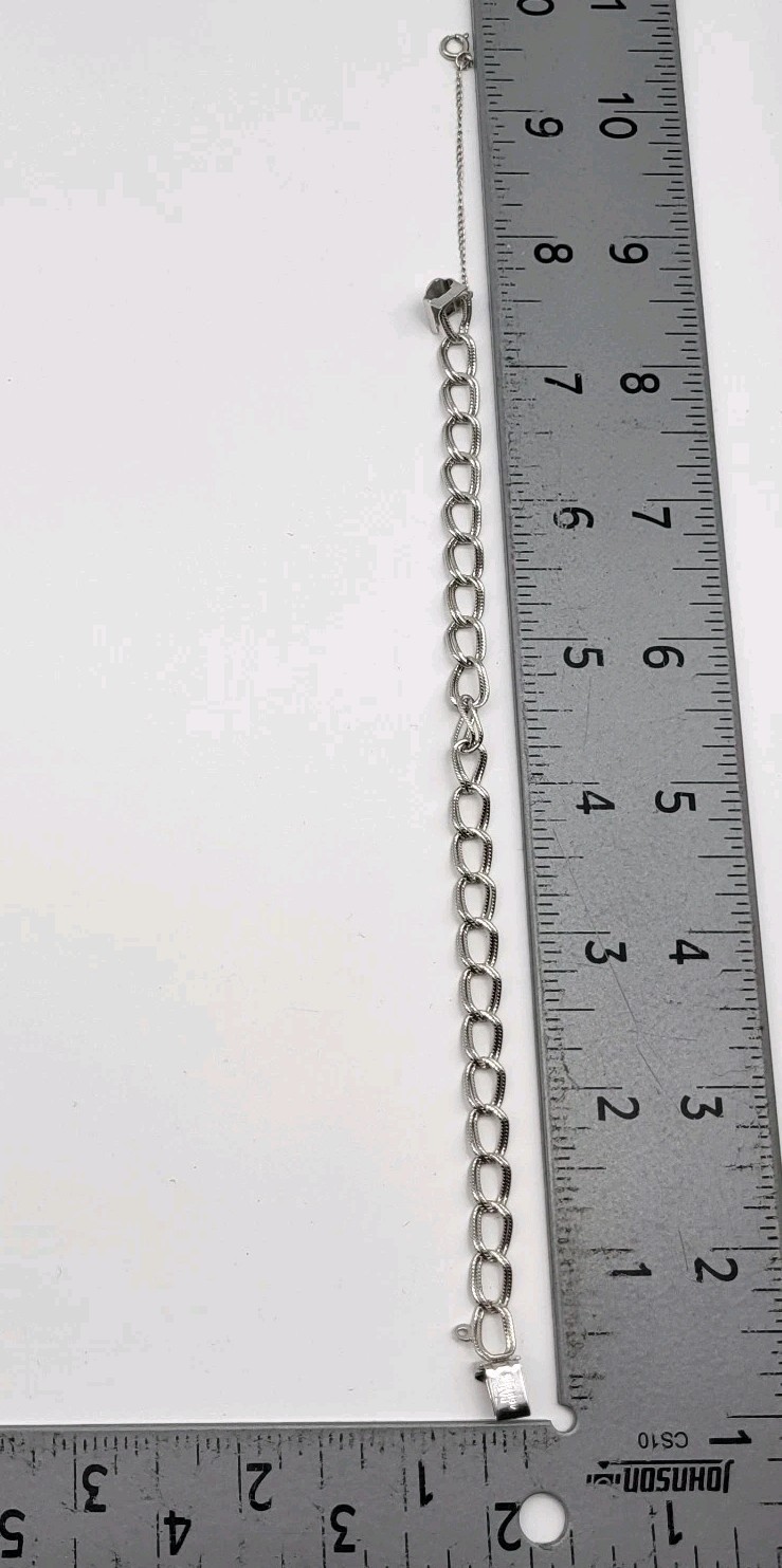 Vintage BEAU Double Link Starter Charm Bracelet Signed Sterling Silver 7.25″