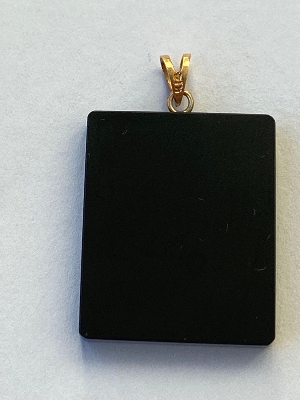 Vintage NOS 14k gold bale Initial letter P Bamboo black glass onyx Pendant Asian
