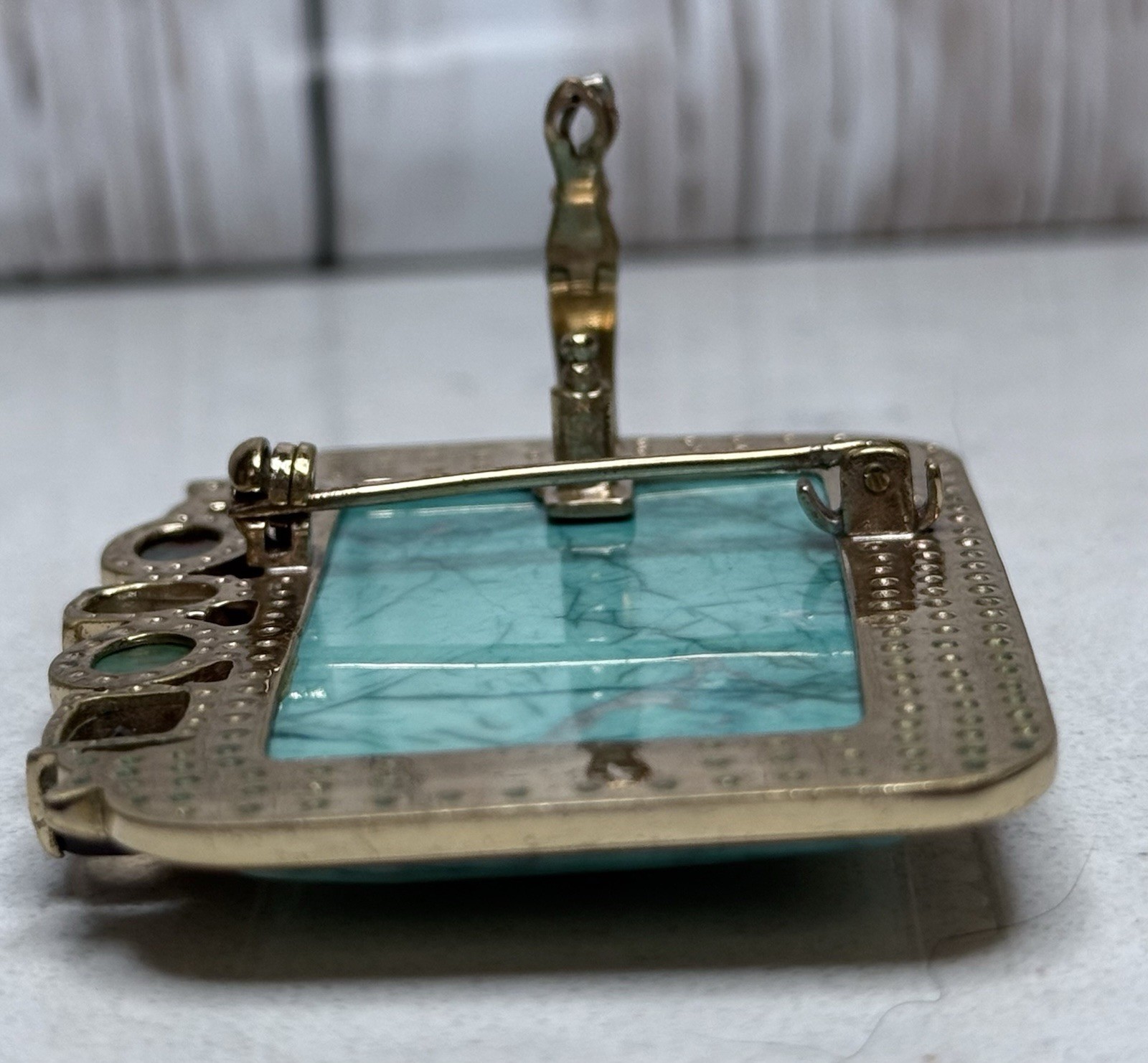 Amy Kahn Russell AKR Bronze Turquoise Style Stone Convertible Brooch Pendant