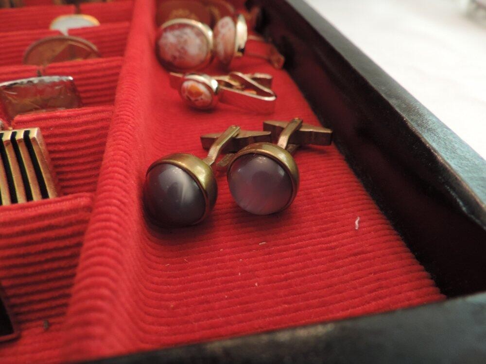 Vtg Lot #3 Men’s Jewelry Box Cuff Links Tie Clips Swank Kreisler Craft Unsigned