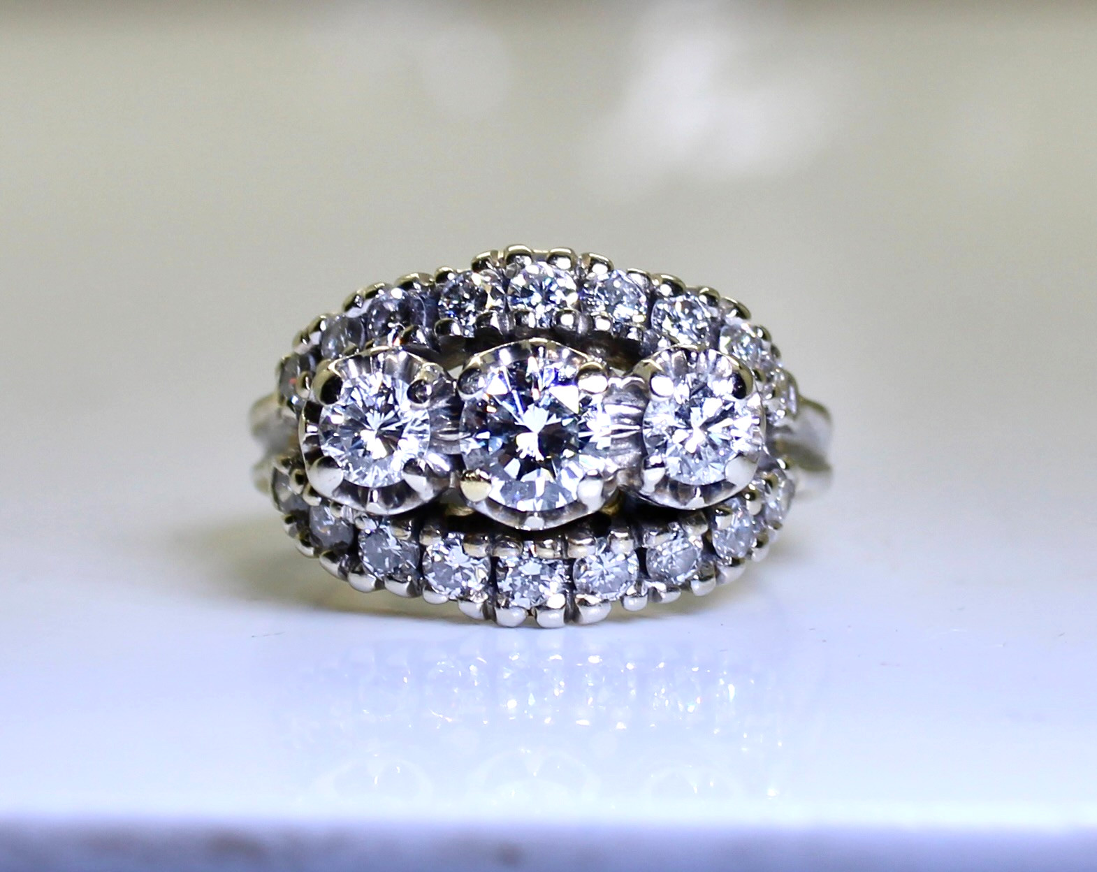 Gorgeous Vintage Estate Ladies 14K White Gold 1.12Ctw Diamond Ring, 6.9 Grams,s6