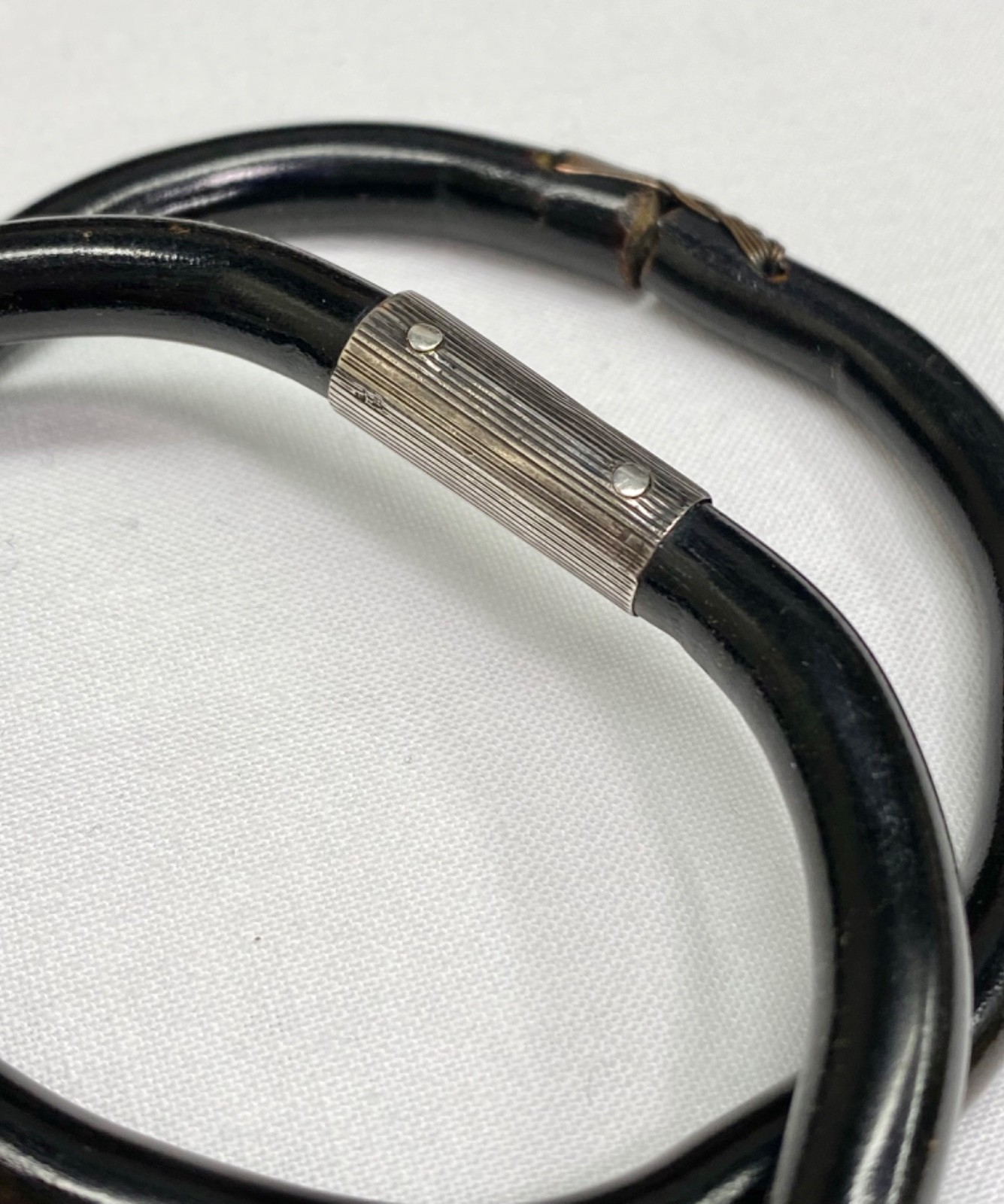 2 Vintage Hawaiian Black Coral Bangle Bracelet, 1 Copper , 1 Engraved Silver