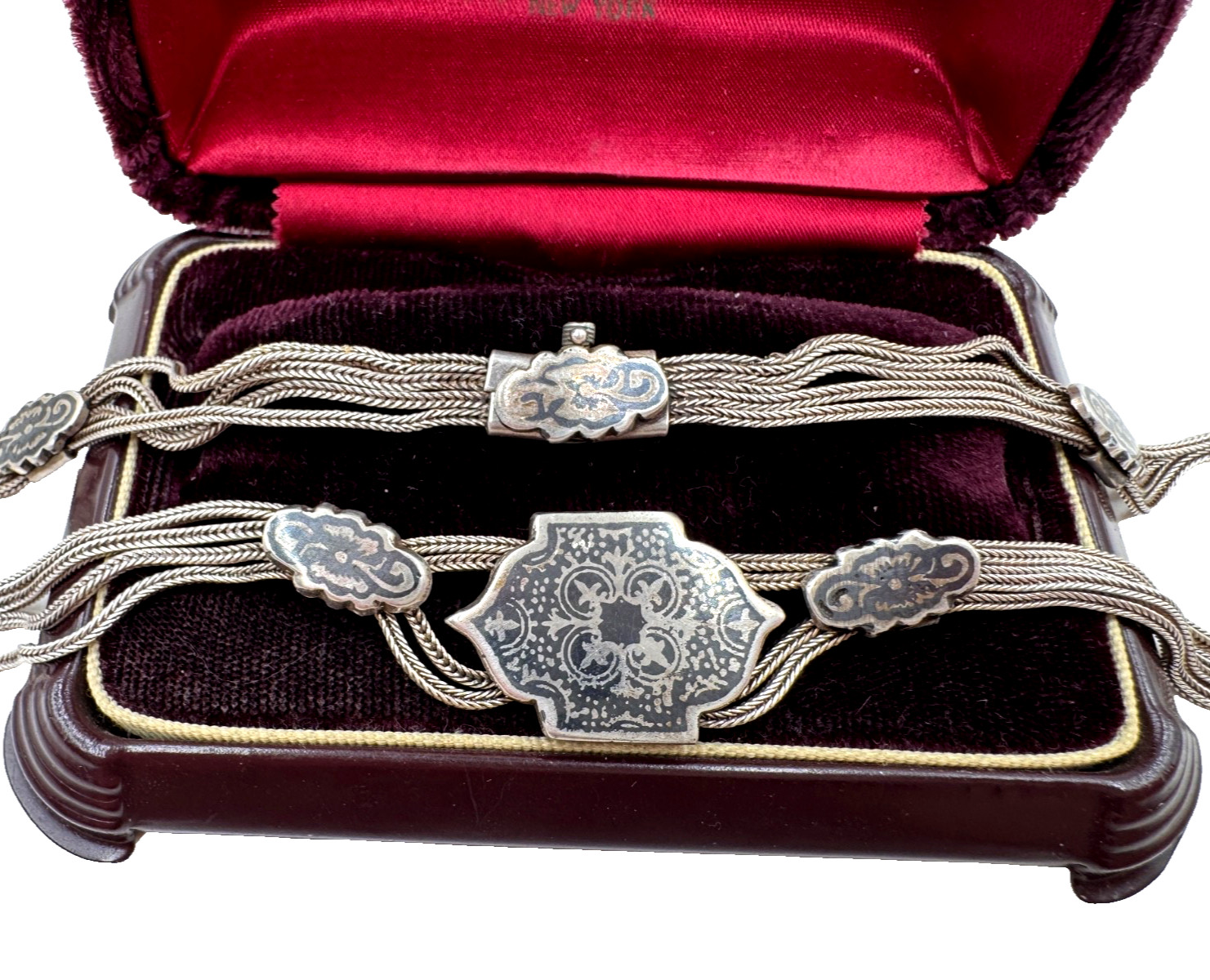 BYZANTINE STERLING SILVER MULTI STRAND CHAIN OLD VNTG FESTOON CHOKER NECKLACE 15