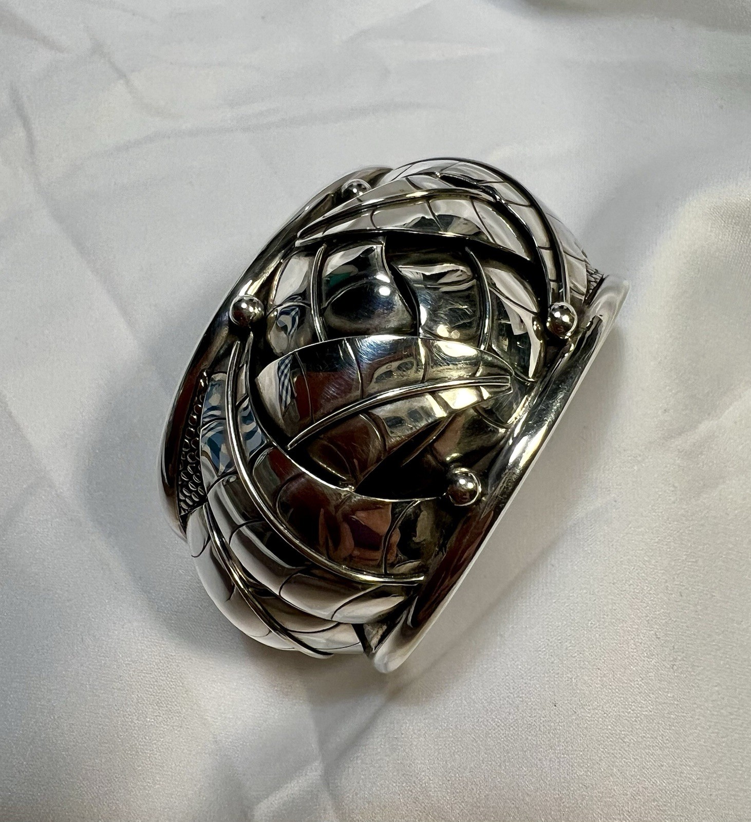 Vintage Engraved leaves SW 925 SS Cuff Bracelet By DDD Dominique Dinouart Doming