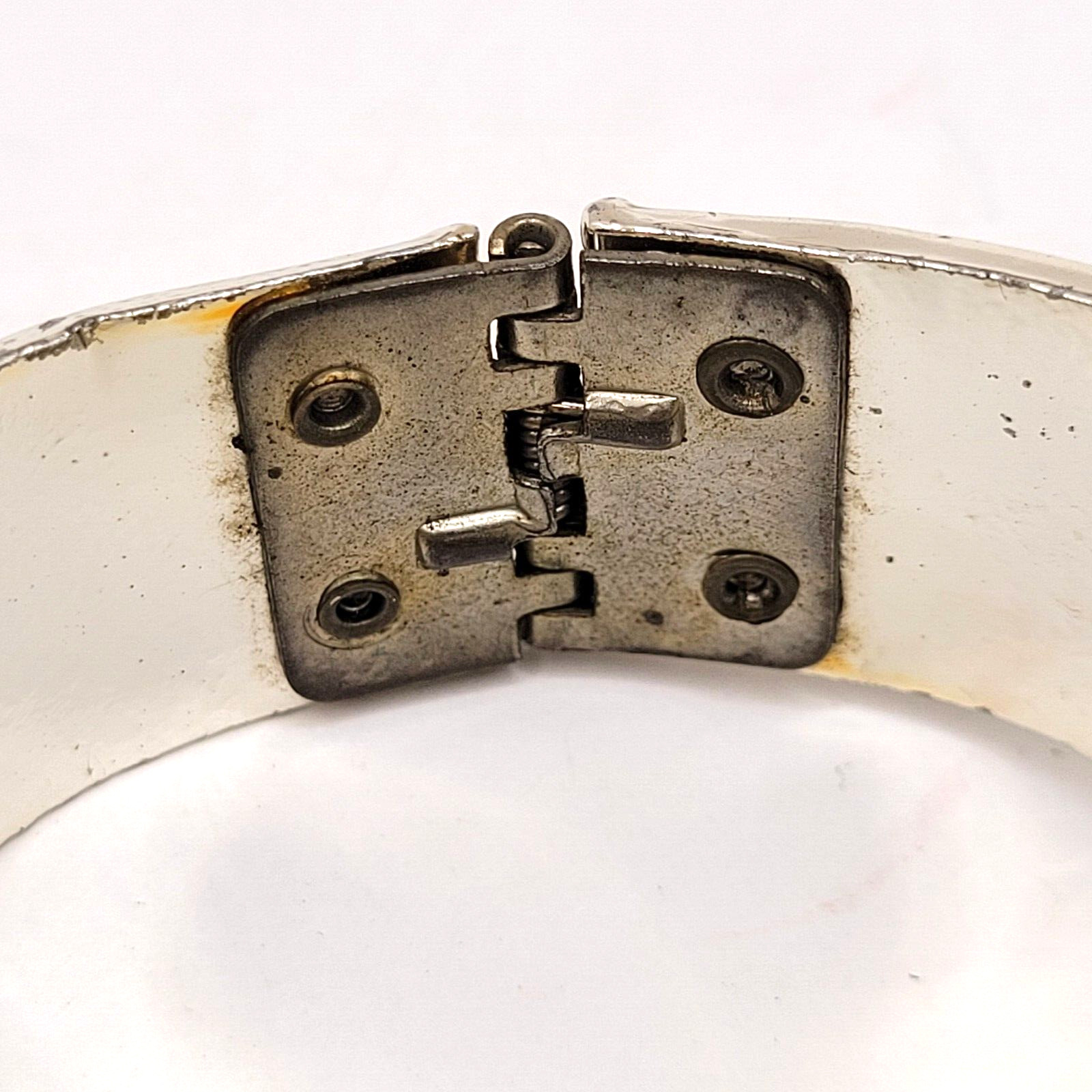 Silver Tone Modernist & Brutalist Hinged Cuff Open Metal Costume Bracelet 1980s