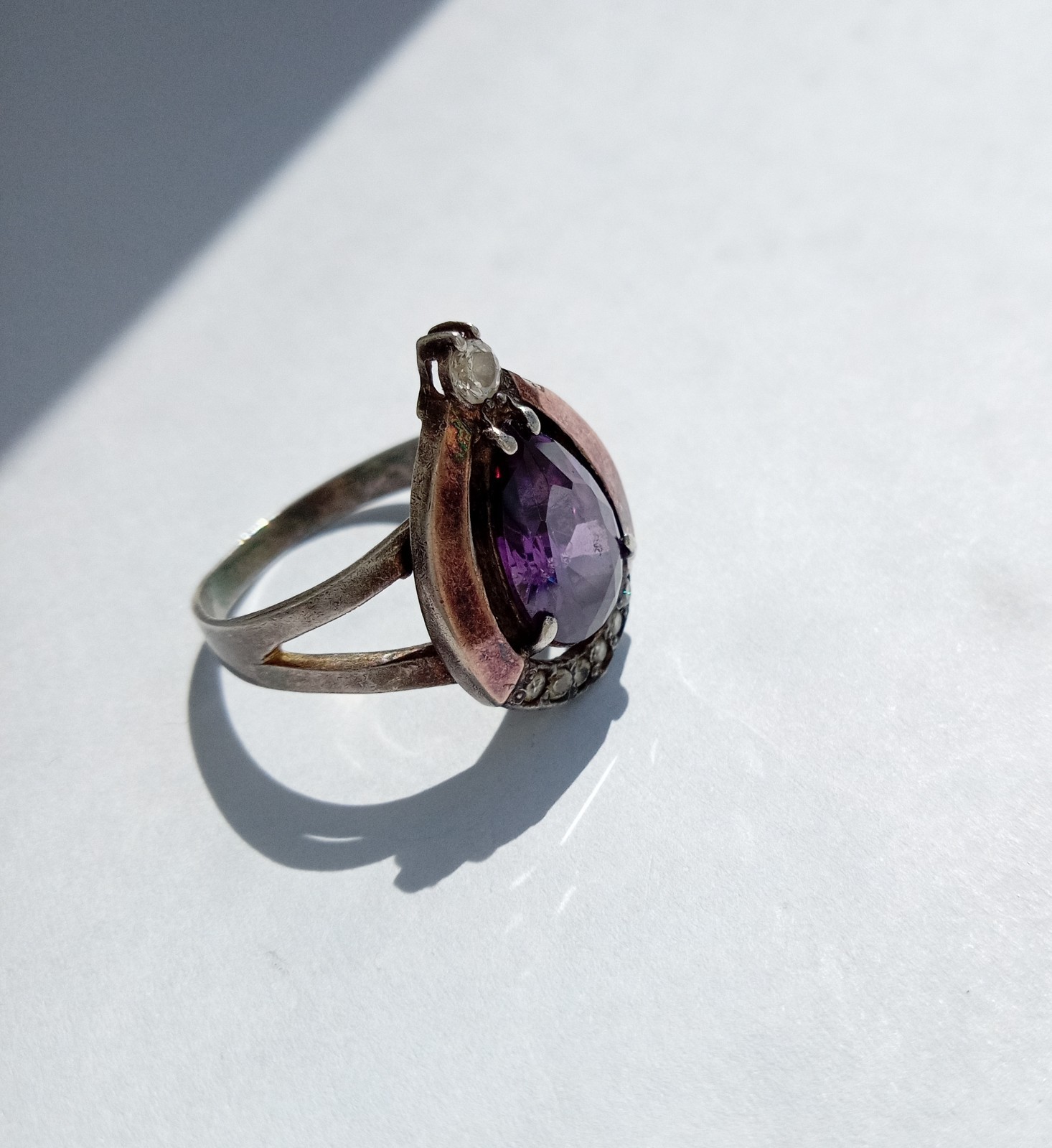 Vintage Ring Purple stone Sterling Silver 925 gold 375 test Women Jewelry siz 11