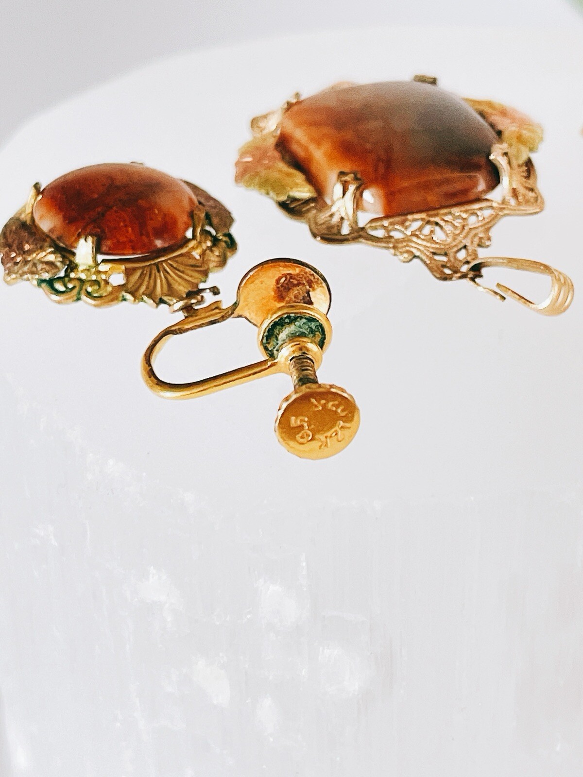 Baltic Honey Amber Gold Filled Pendant & ScrewBack Earrings Set Stunning Vintage