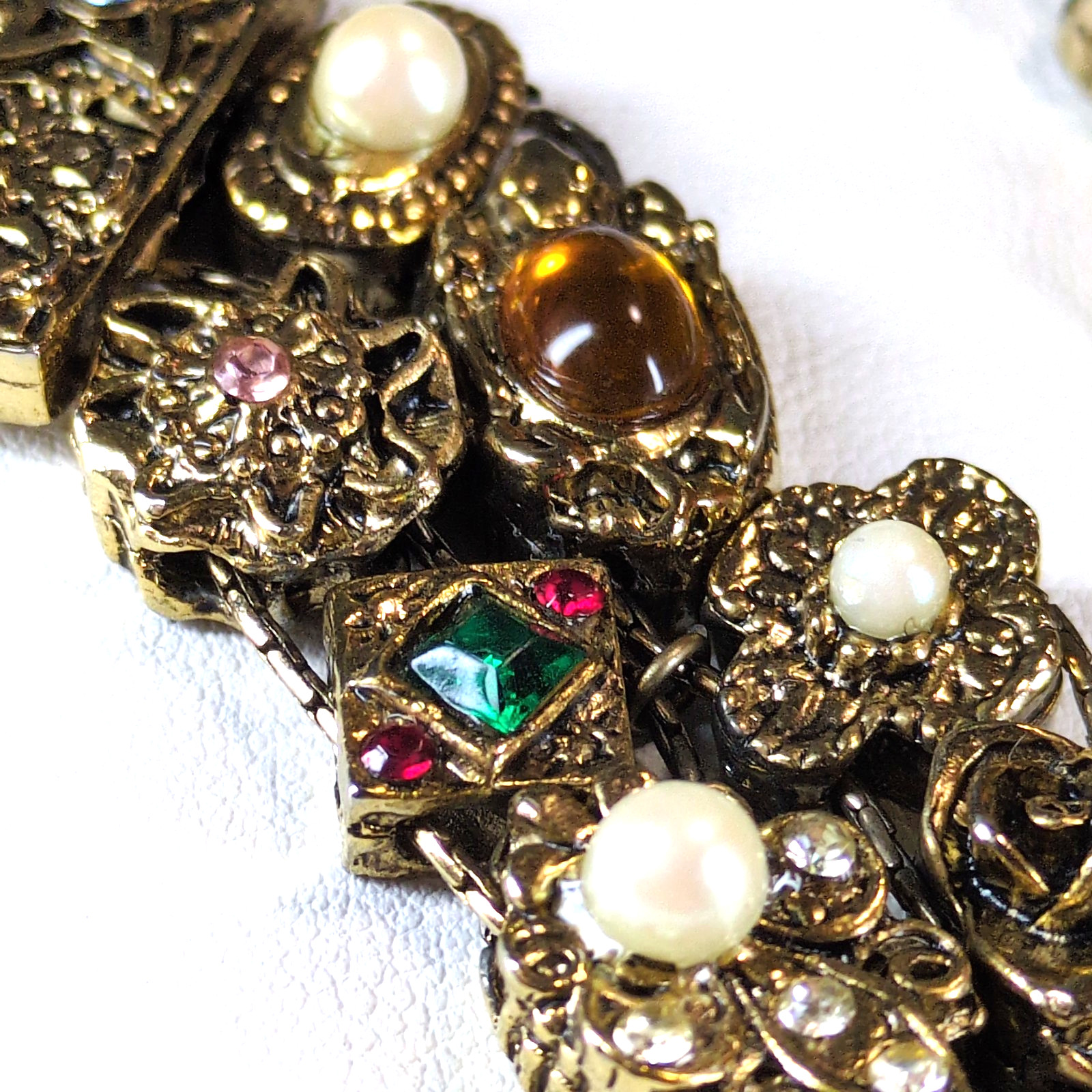 GOLDETTE NY Double Strand Slide Charm Bracelet Victorian Revival Rhinestone VTG