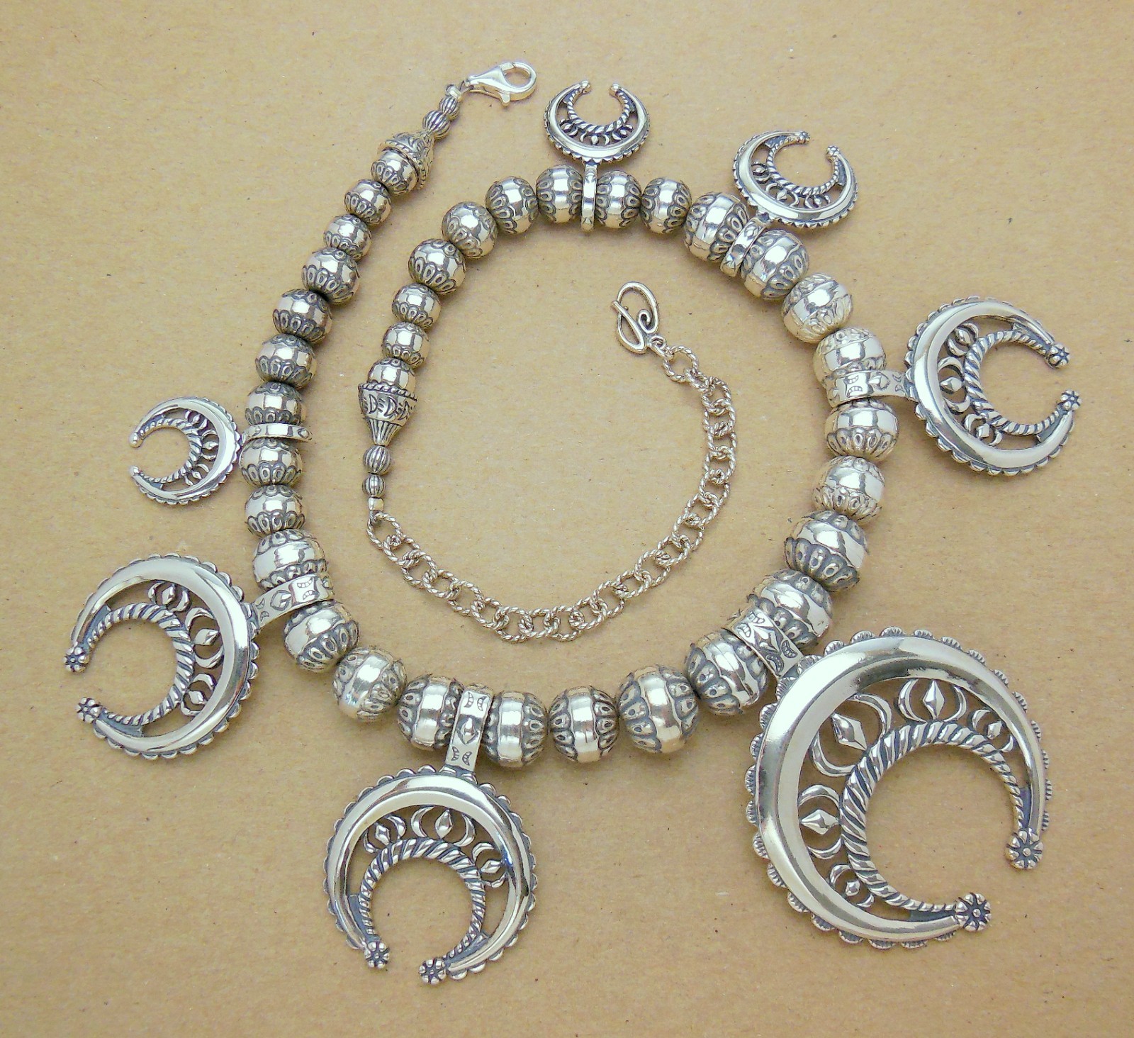CAROLYN POLLACK Sterling Desert Pearl Naja Squash Blossom Necklace *FACTORY FLAW