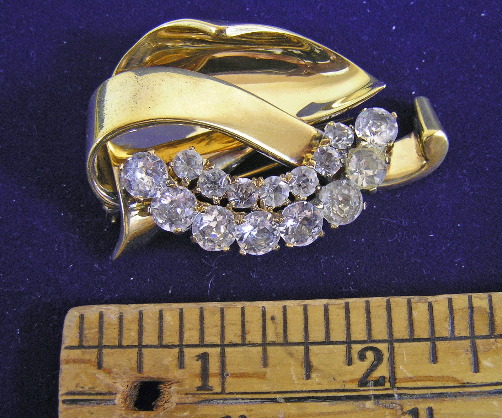 Sterling Gold Wash Clear Rhinestone Art Deco Fur Clip Brooch Pennino?