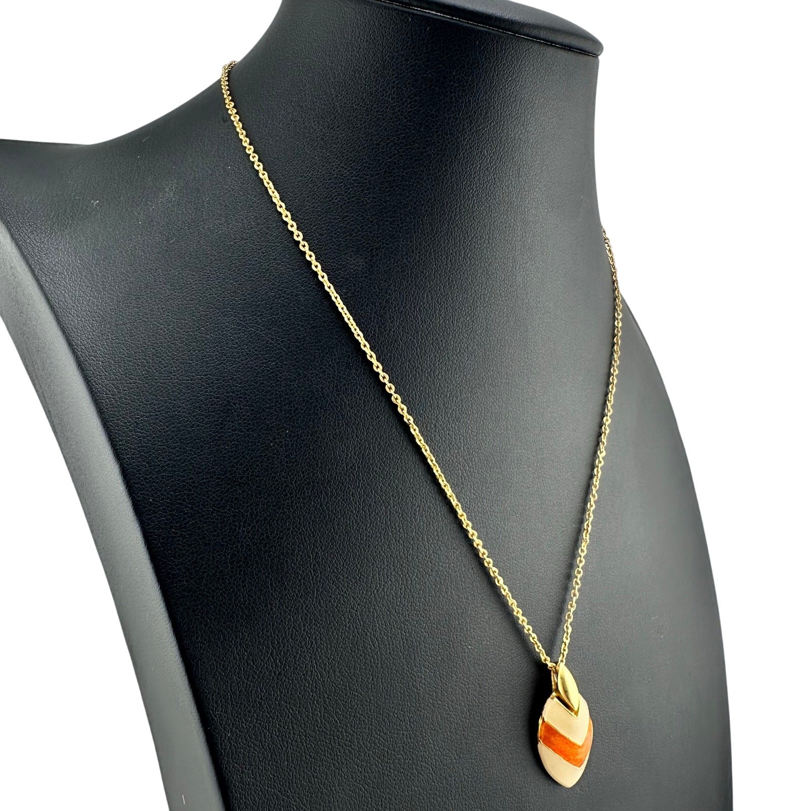 Vintage Art Deco Revival Cream Enamel Orange Resin Gold Tone 15.5” Necklace