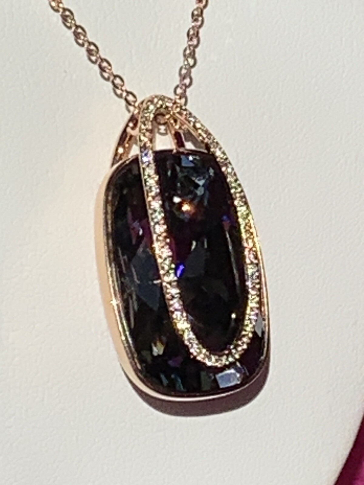 💎RARE – SWAROVSKI (Signed) Stunning “SILVER NIGHT” Pendant Necklace Rose Gold💎