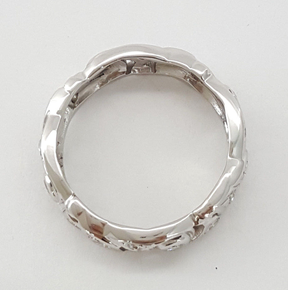 Antique Natural Round Diamond Flower Band Ring 14K White Gold 0.35 ct 6.5 mm