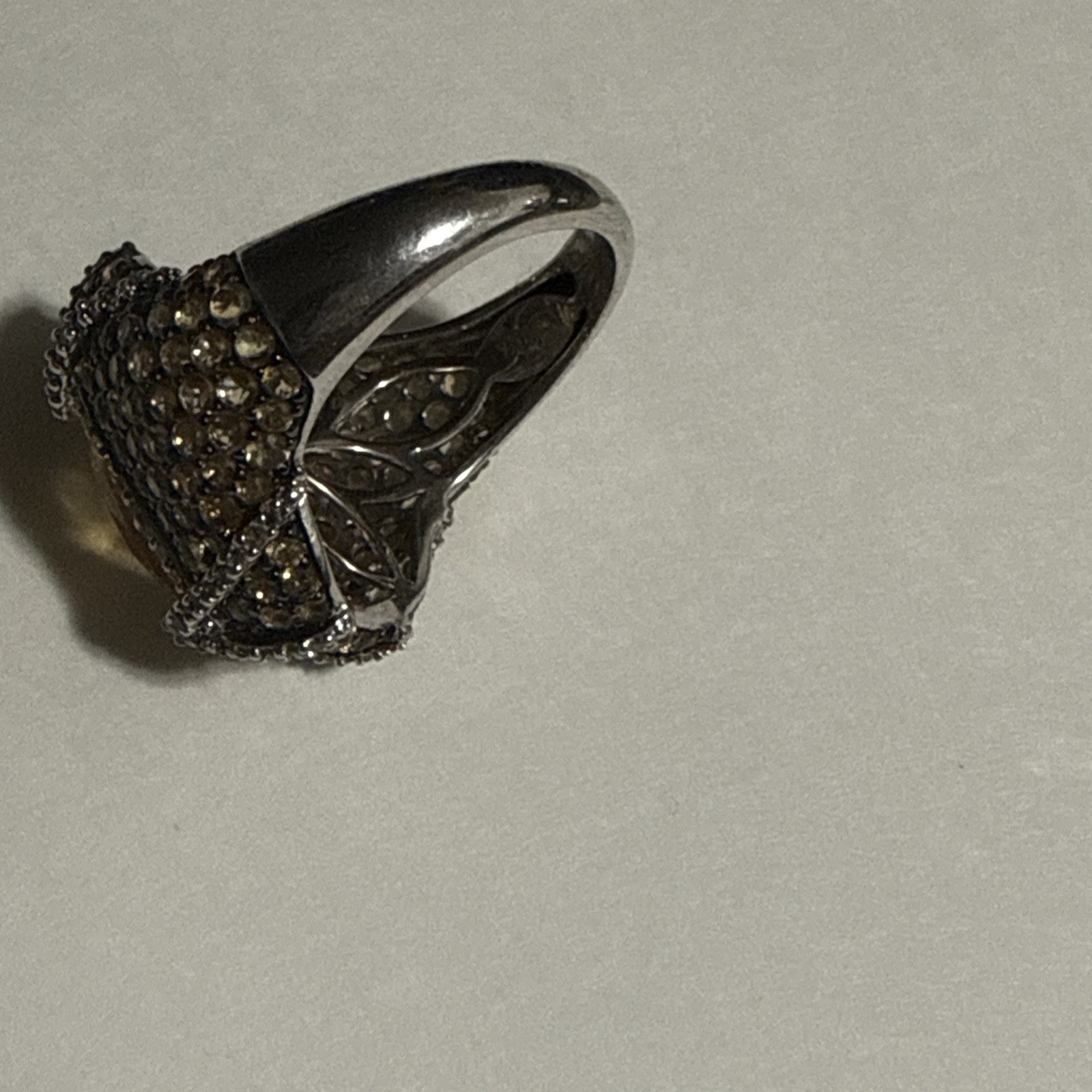 Fabulous 925 Silver Ring Size 7 Ring Beautiful faceted Citrine Stone w/ CZ 7.5g