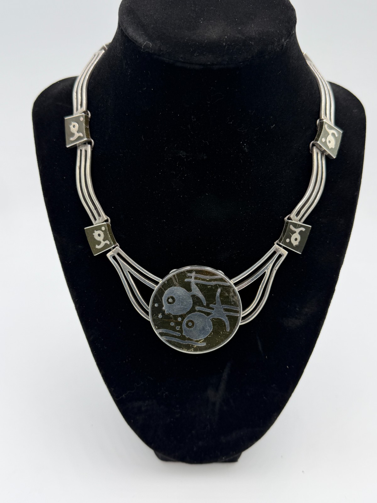 Vintage Taxco Los Castillo Mexican 925 sterling silver black onix jewelry set
