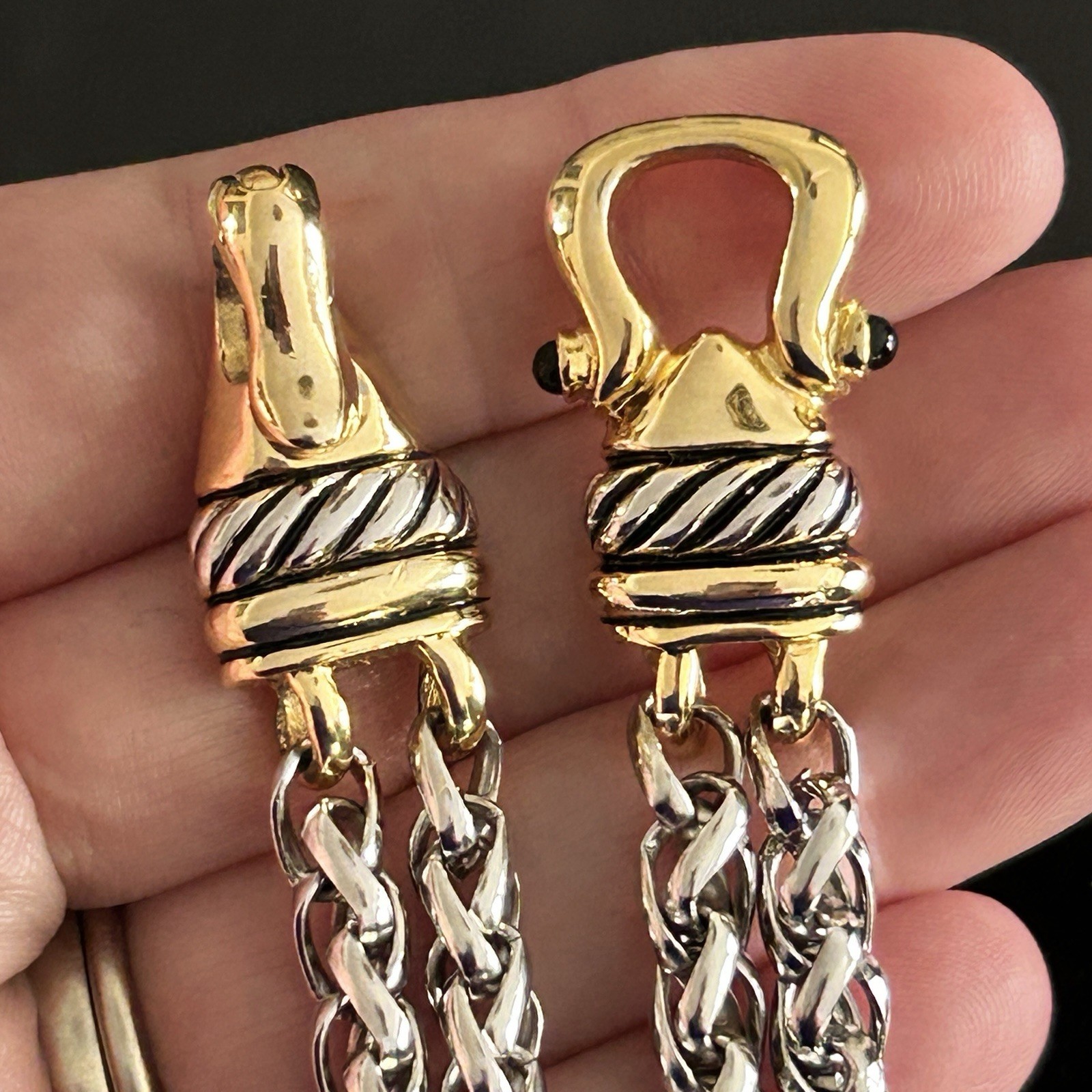 Vtg Two Strand Wheat Link Chain Necklace In The D.Y Style. Sm Neck Only