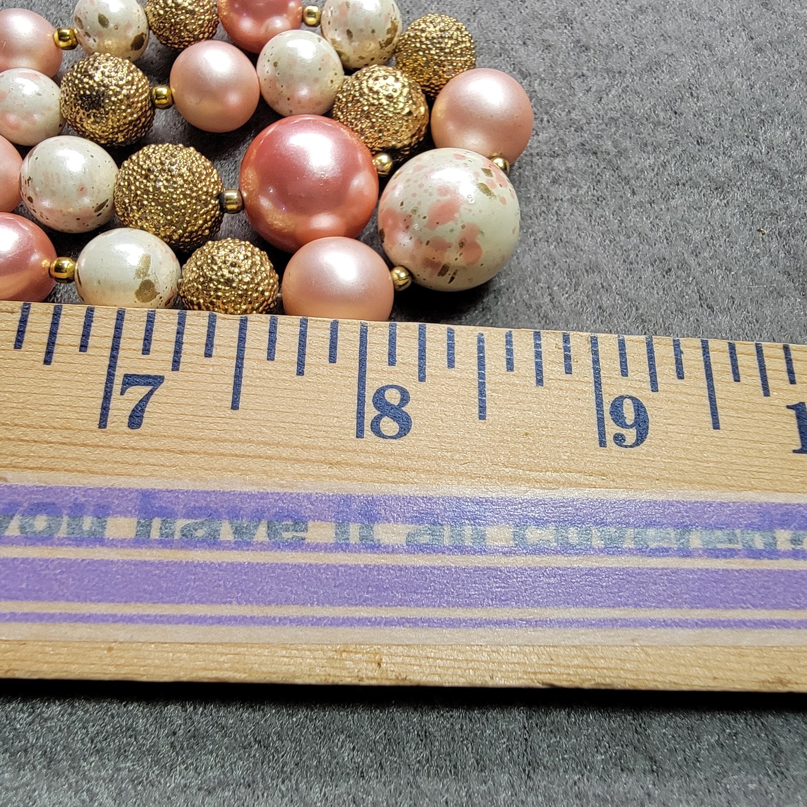 Vintage Pink Multi Strand Beaded Necklace Earrings Set Gold Tone READ
