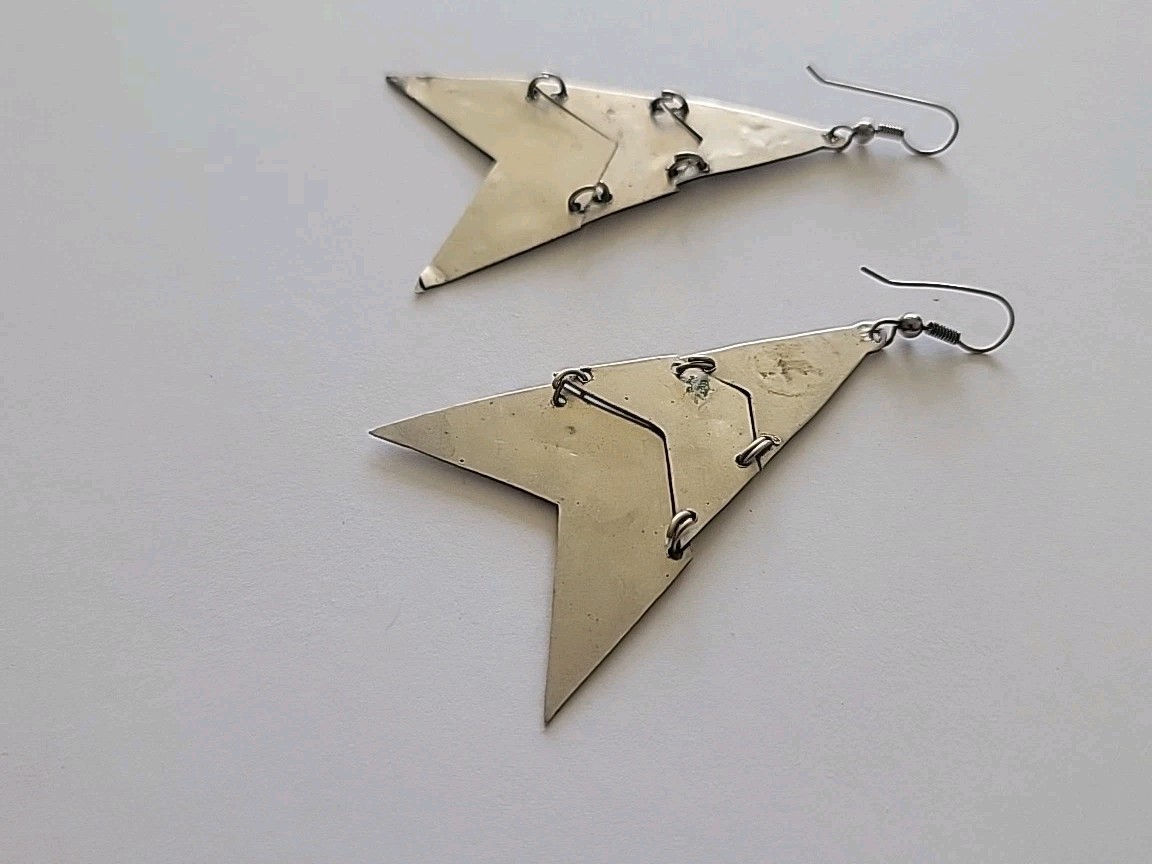 Vintage 80’s New Mexico 3 tiered triangular Silver Earrings Paua Abalone Shell 