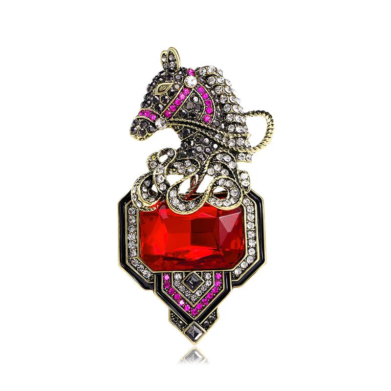 Vintage Women Men Fashion Heavy Industry Crystal Horse Brooches Accessories Gift