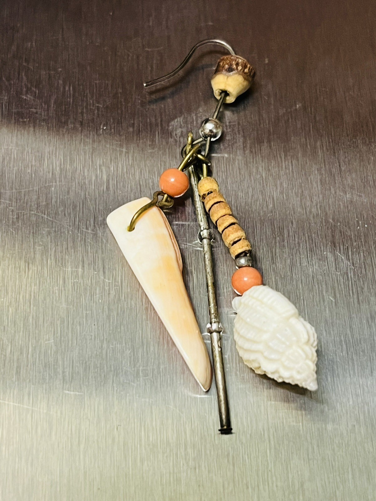 Sea SHELLS vintage Hook EARRINGS pierced long dangle handmade