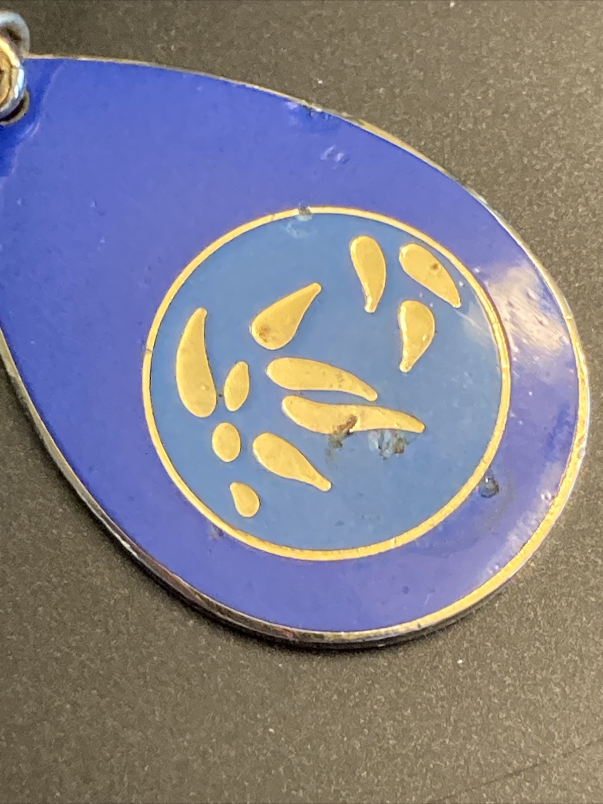 Laurel Burch Two Tone Blue Gold Bamboo Leaves Pierced Dangle Earrings