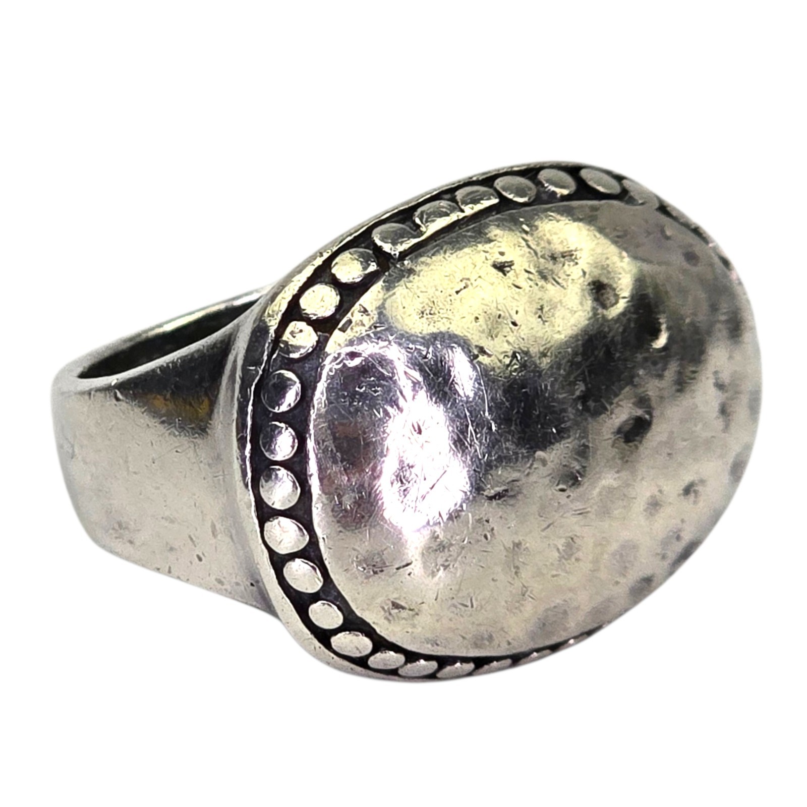 Vintage Signed 925 Sterling Silver Hammered Oval Brutalist Style Ring Size 6.5