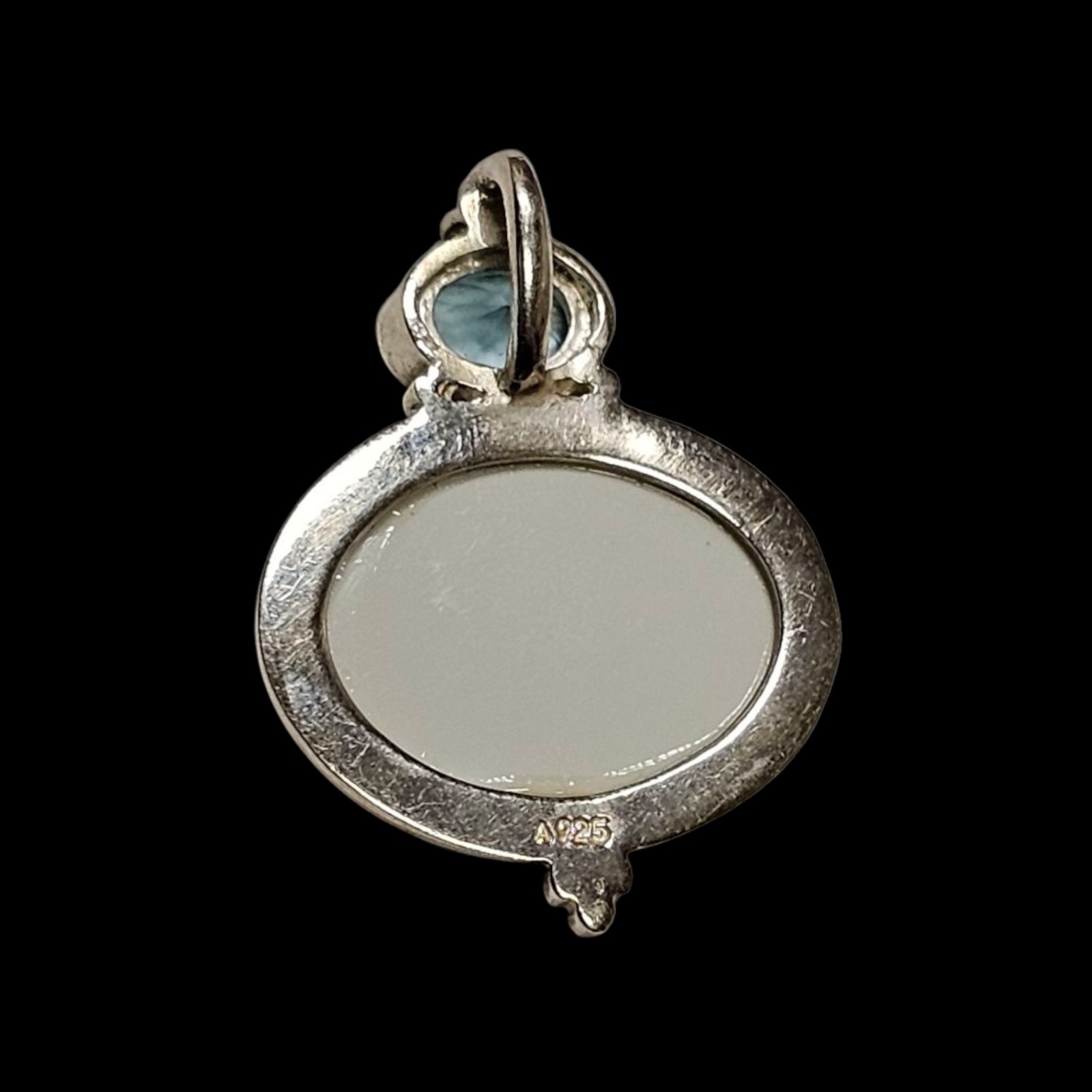 Vintage Abalone Shell Blue Topaz Gem Stone 925 Sterling Silver Pendant 3g
