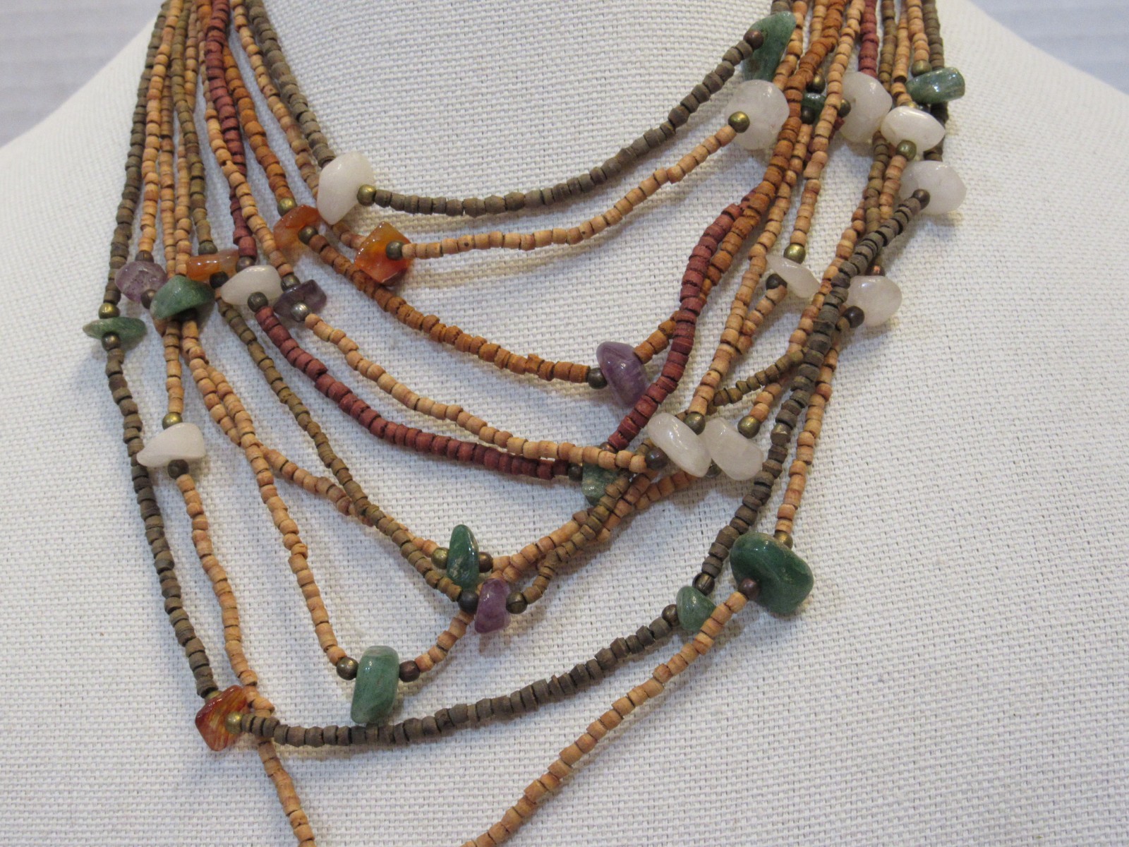 Vintage Multistrand Earthy Bead Necklace Natural Stone Hippie Boho Garden Fairy