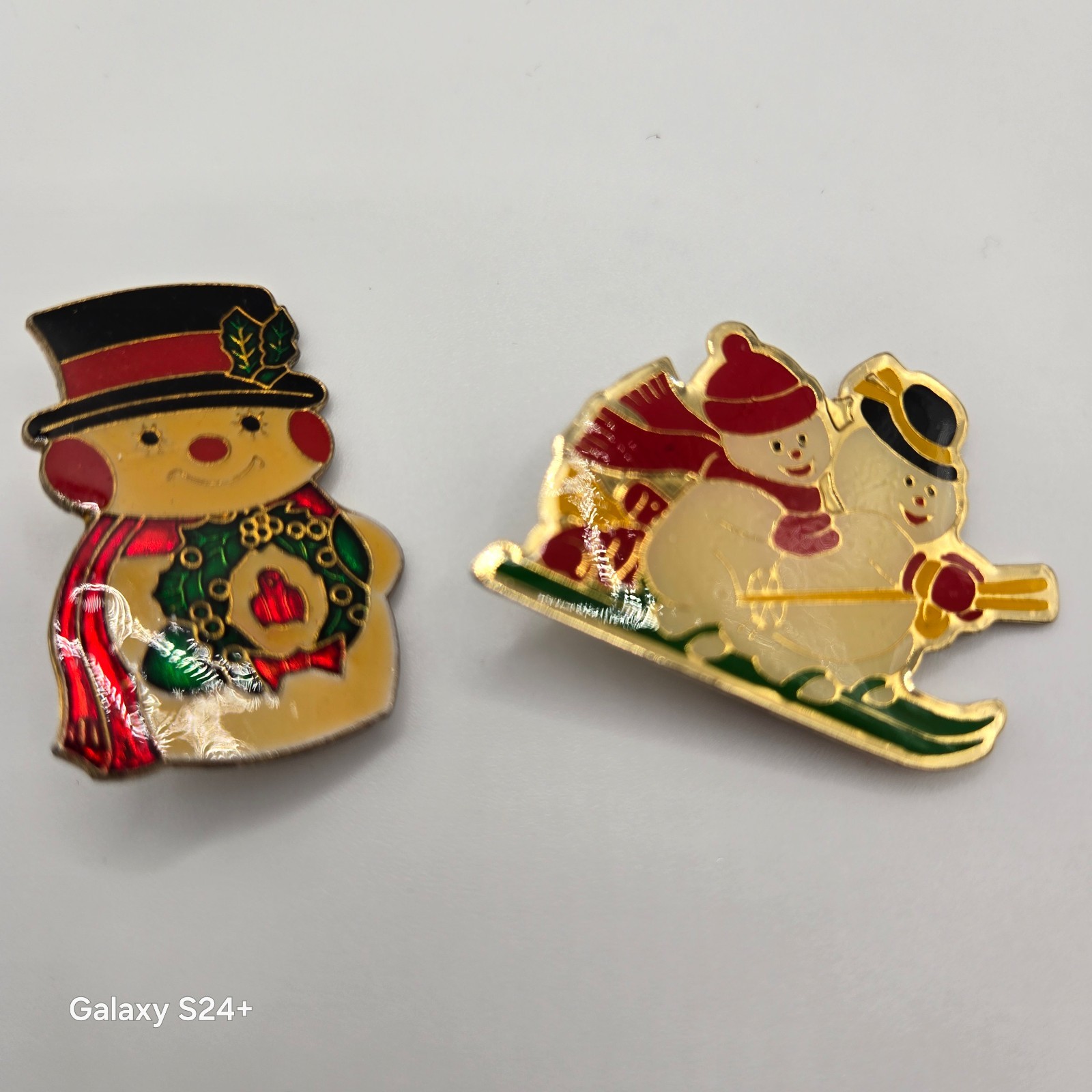 VTG Brooch Set Whimsical Cute Snowman Retro Enamel Painted Cartoon Holiday Pins